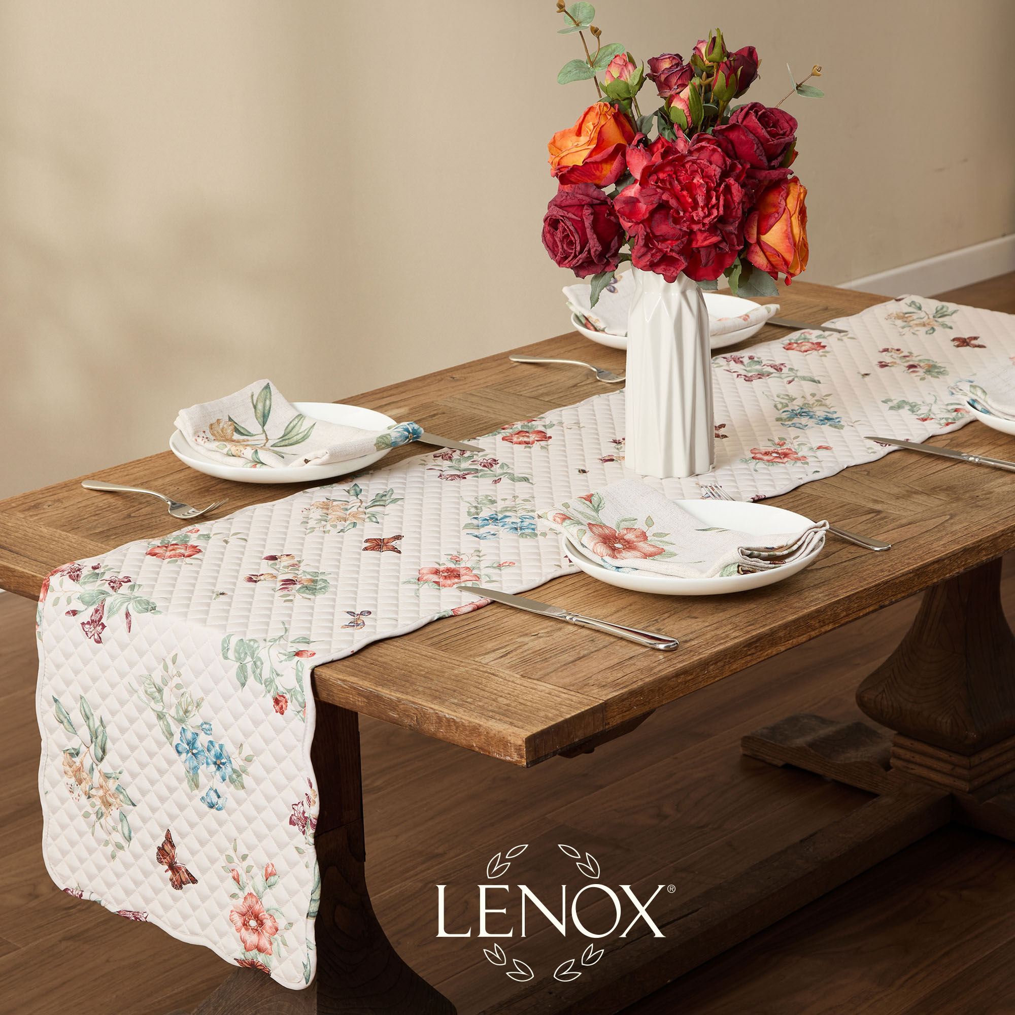 Butterfly Meadow Quilted Table Runner Multi Warm 14 x 72