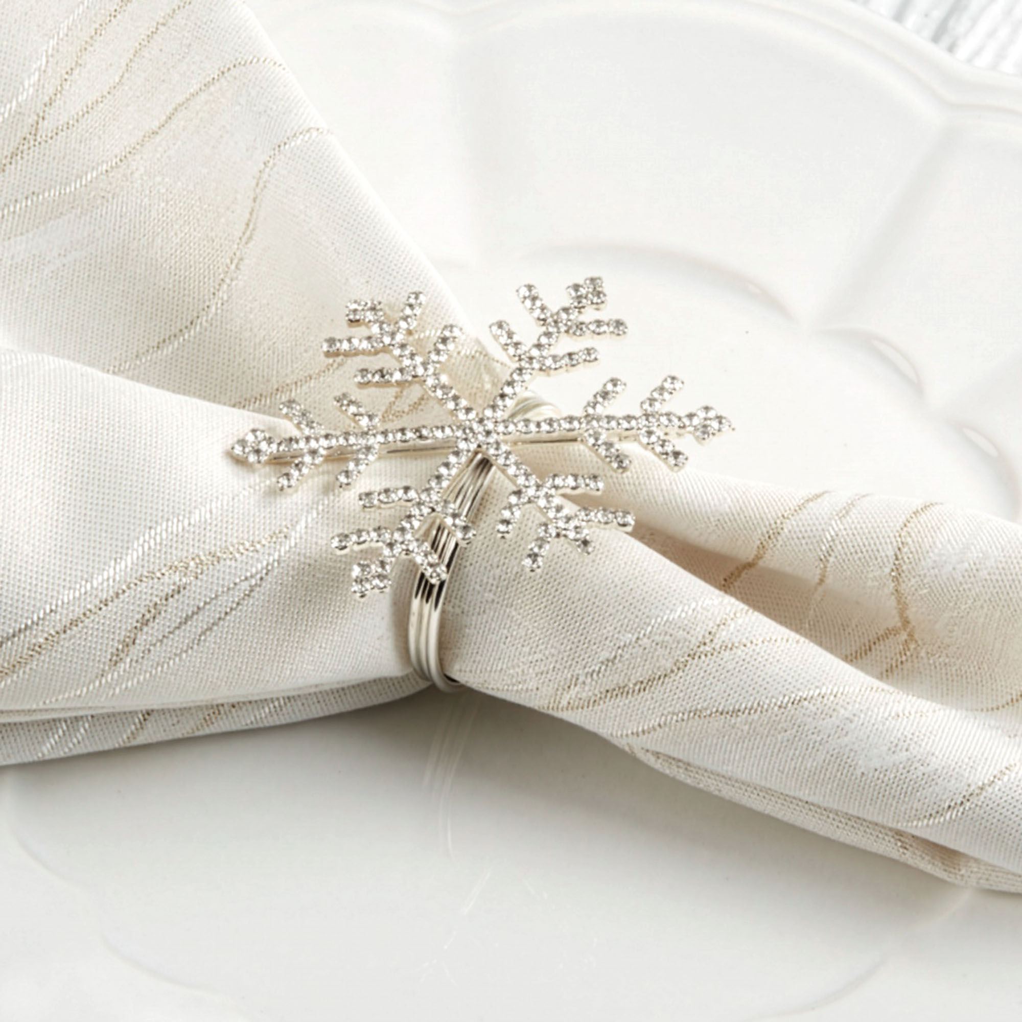 Snowflake Napkin Rings Silver Set of Four