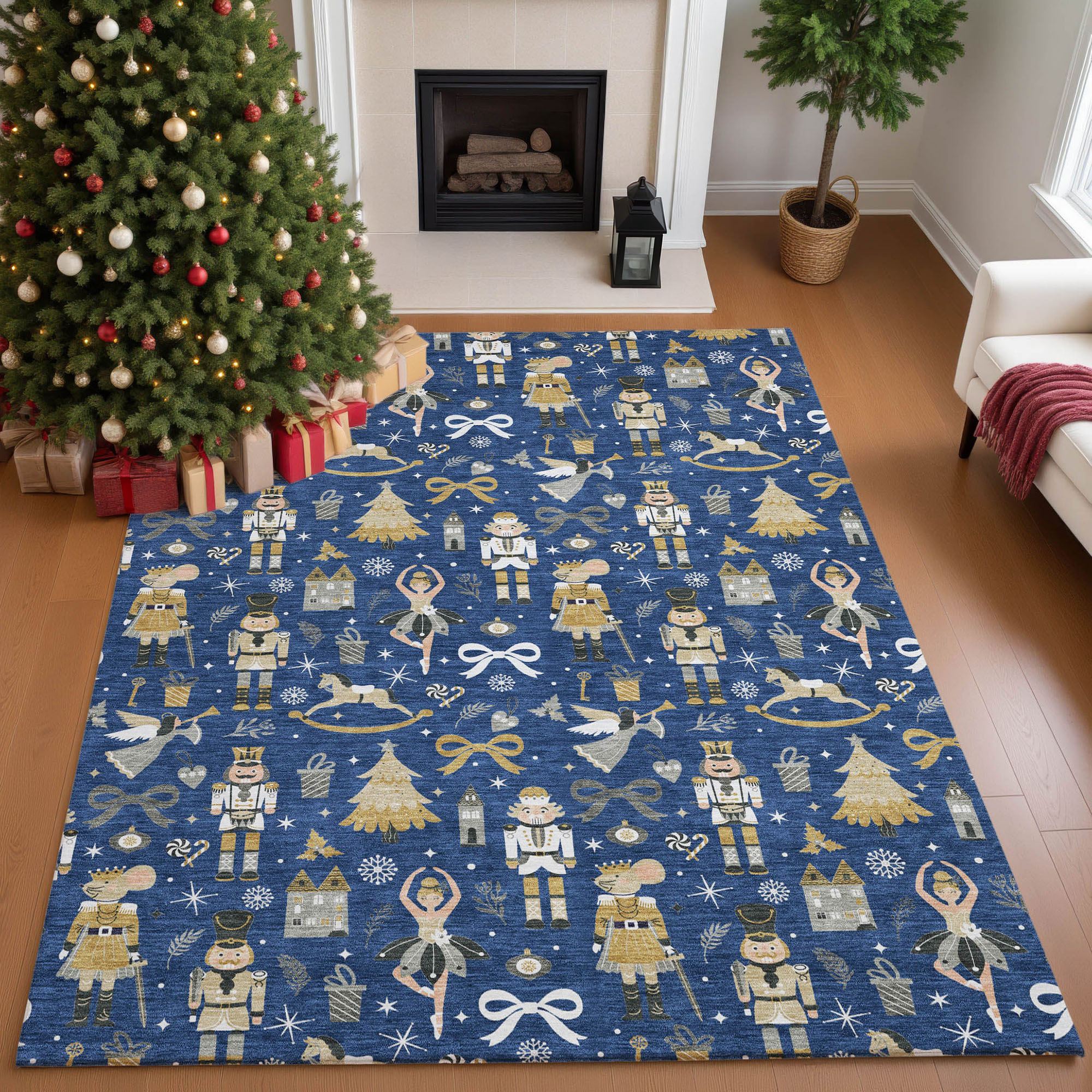 Nutcracker Ballet Rectangle Rug Navy
