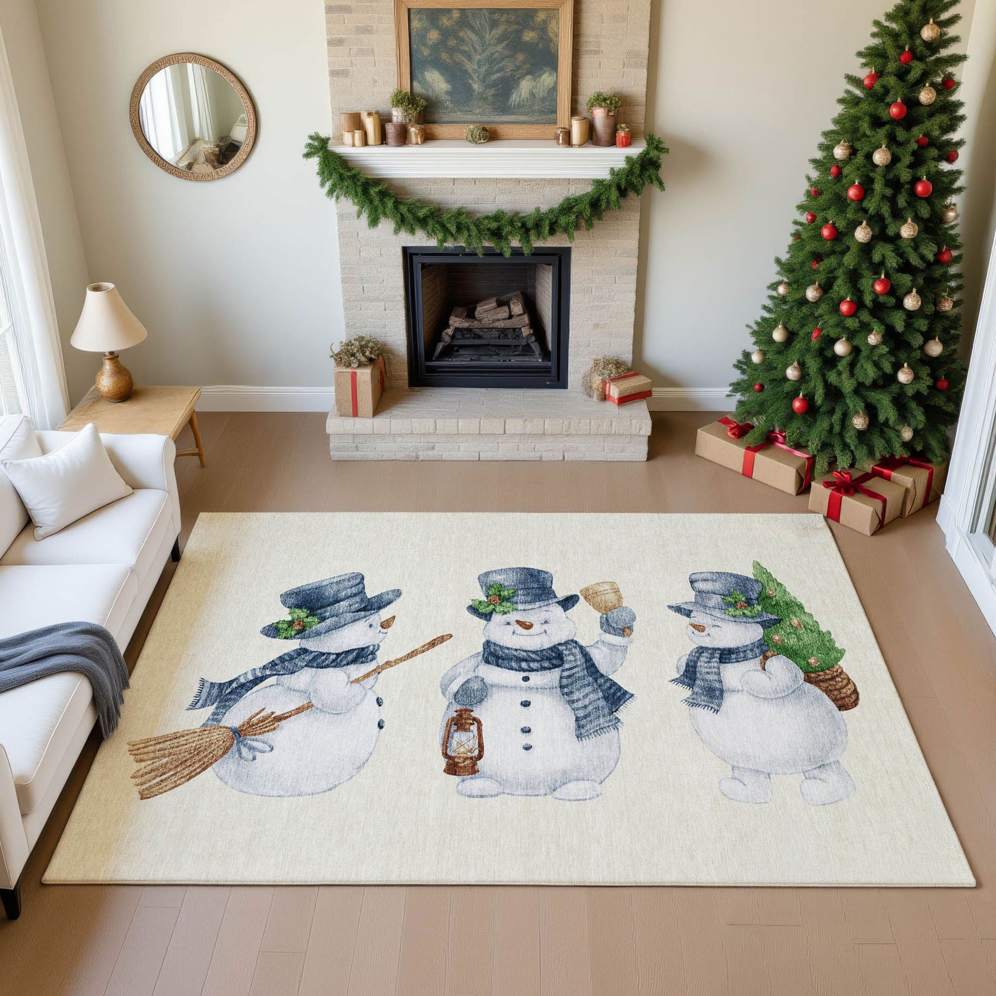 Frosty Friends Snowman Rectangle Rug Ivory