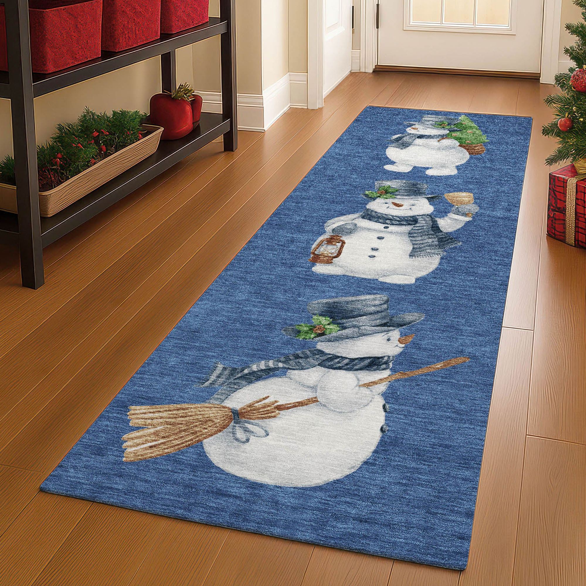 Frosty Friends Snowman Rug Runner Navy 23 x 76