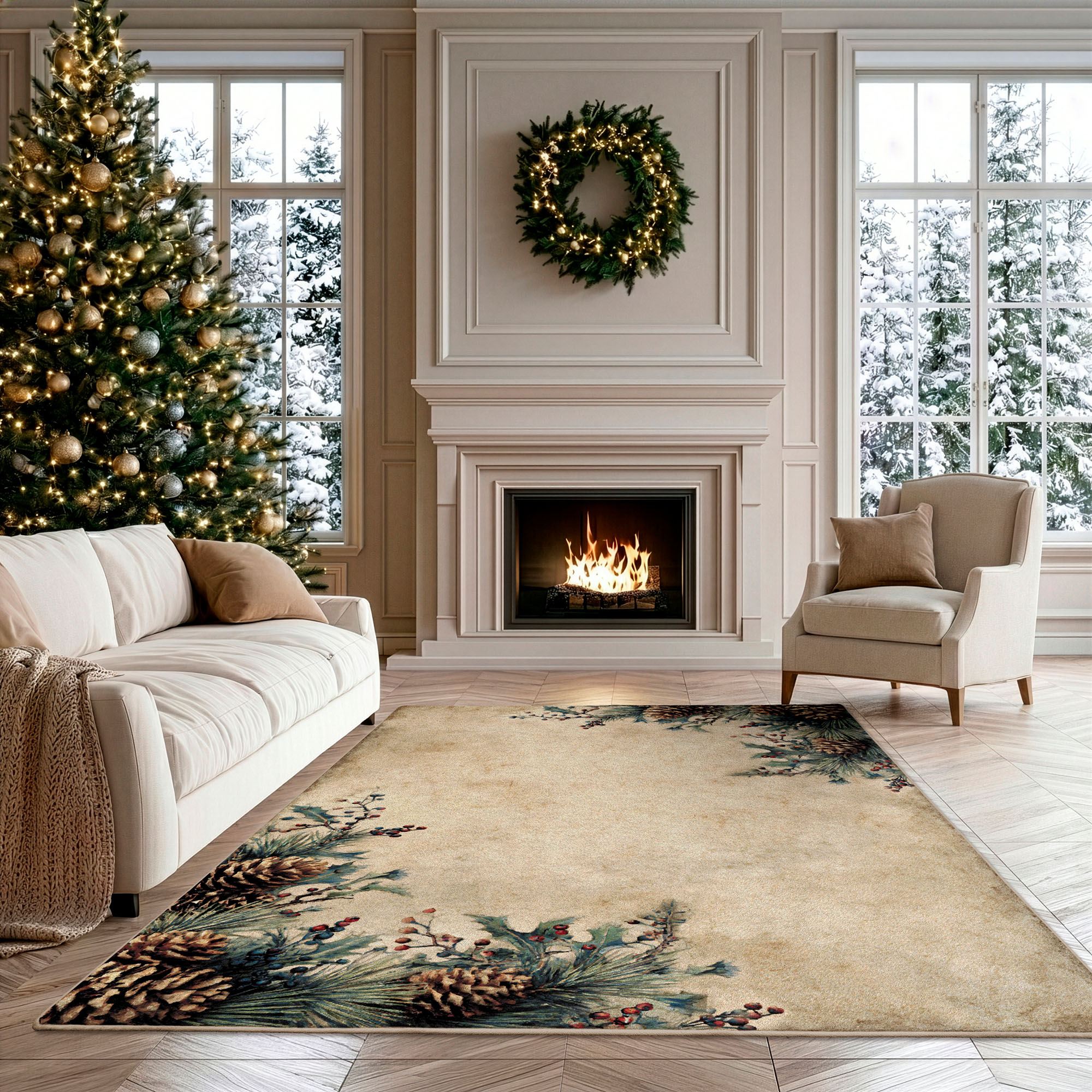 Pine Cone Corner Rectangle Rug Brown
