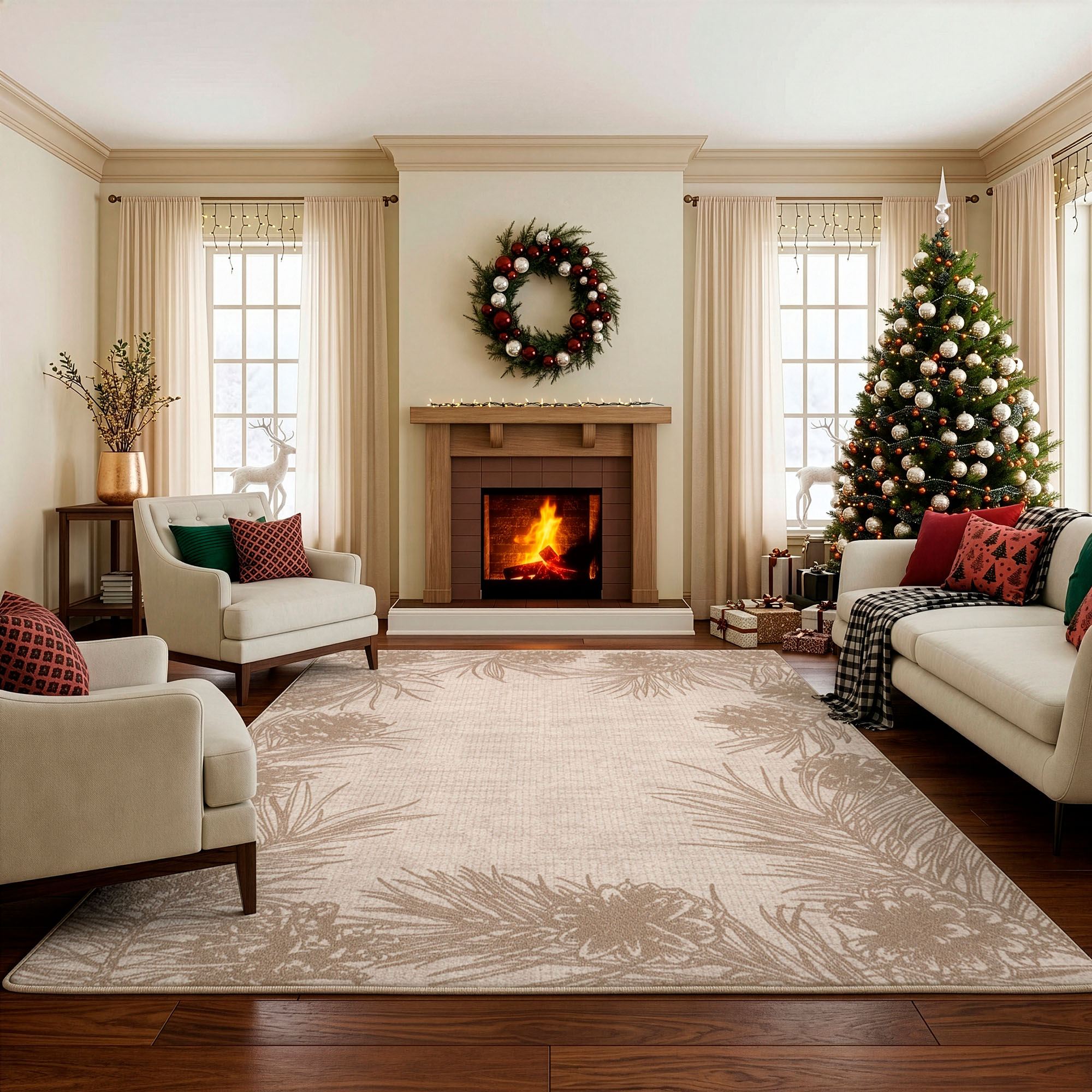 Winding Branches Rectangle Rug Taupe