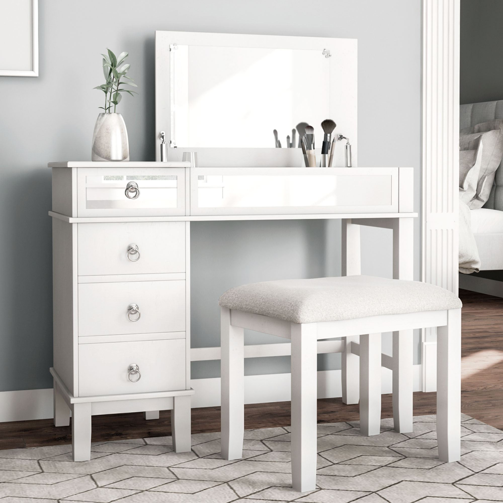 Eva Vanity Table and Stool White 2 Piece Set