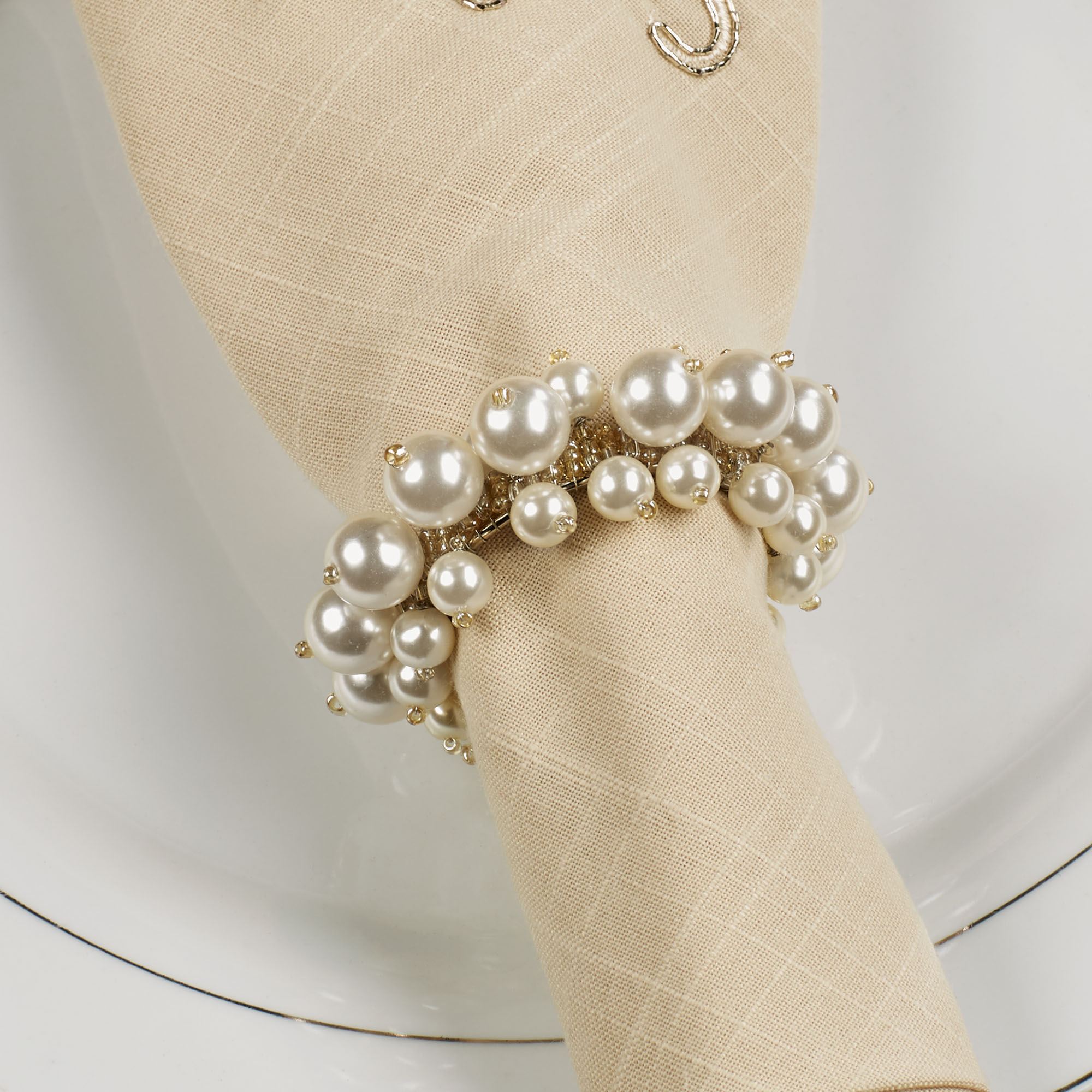 Pearl Elegance Napkin Rings Set of Four
