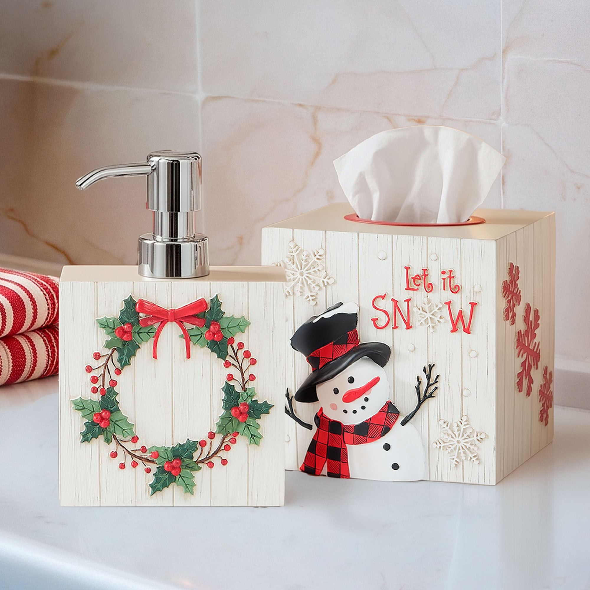 Patchwork Plaid Lotion Soap Dispenser and Tissue Cover Multi Warm 2 Piece Set