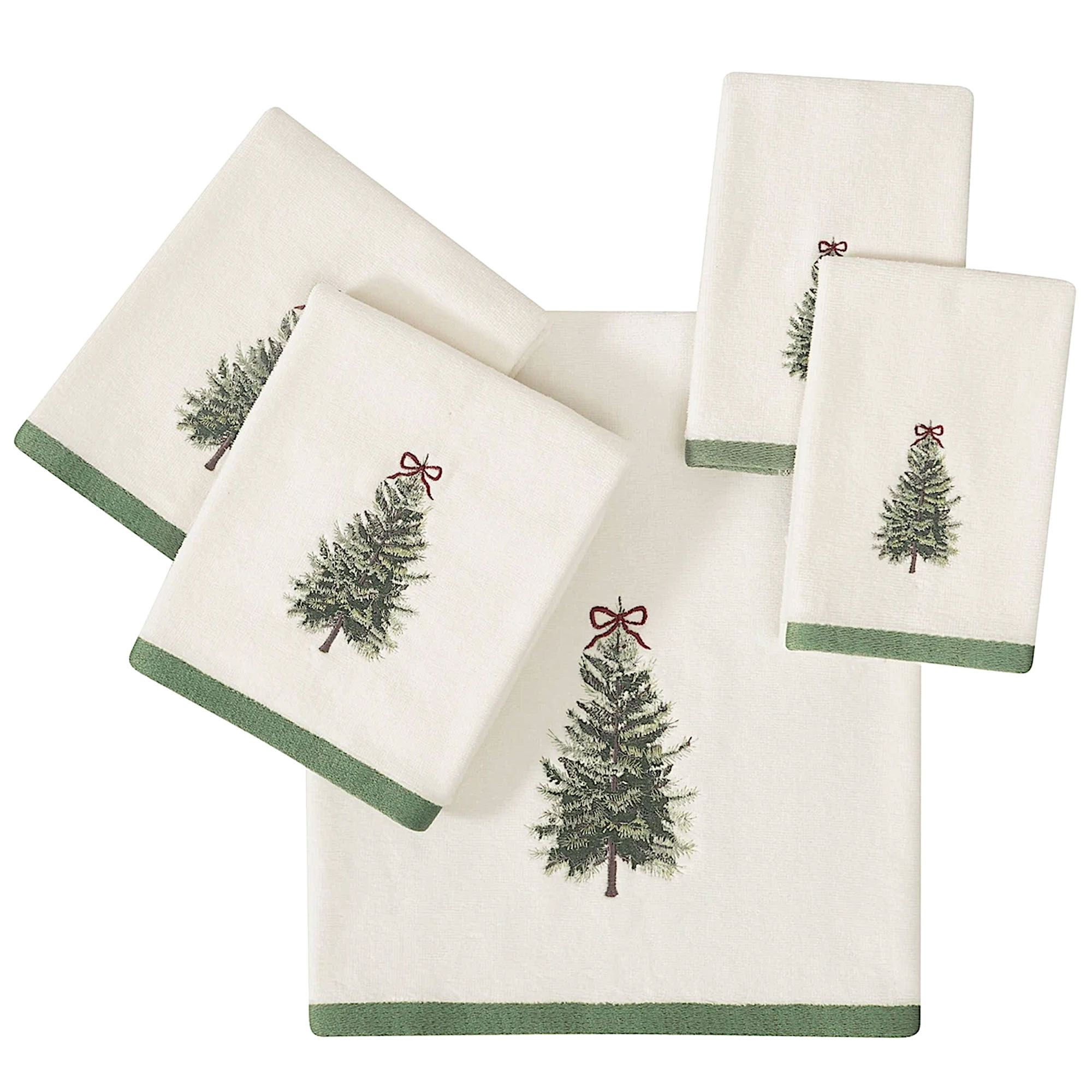Snowy Pines Bath Towel Set White Five Piece Set