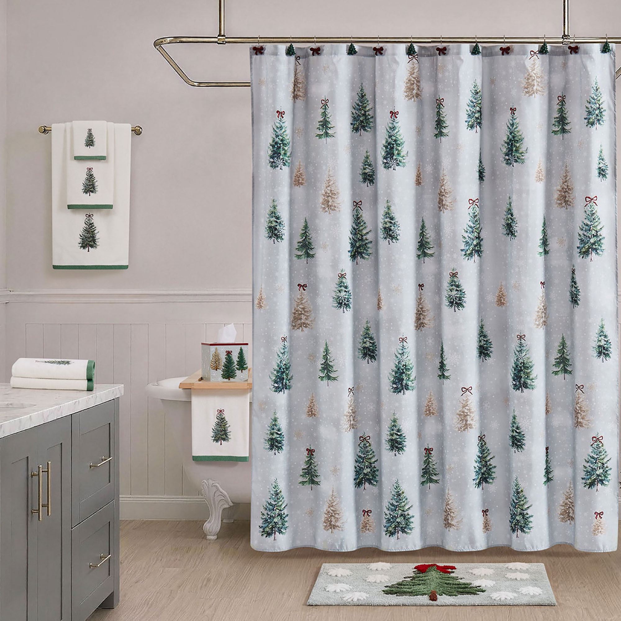 Snowy Pines Shower Curtain Gray 72 x 72