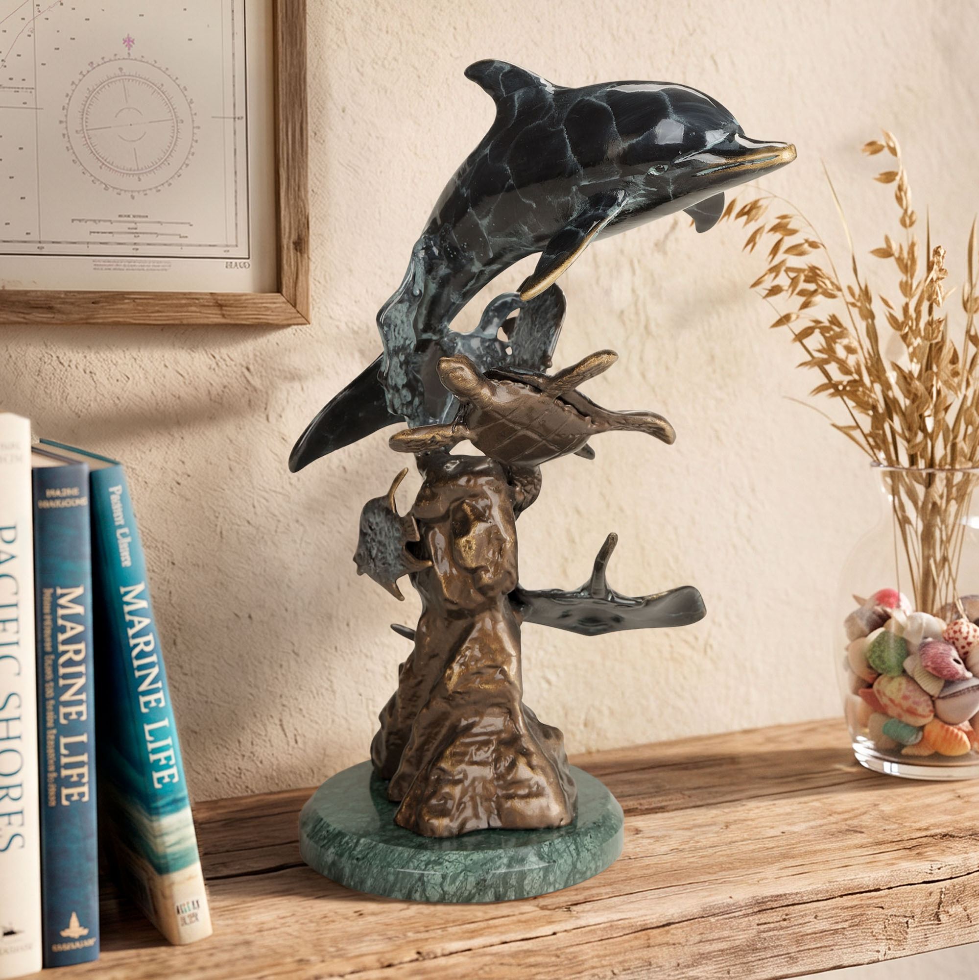 Dolphin and Undersea Friends Tabletop Sculpture Dark Blue