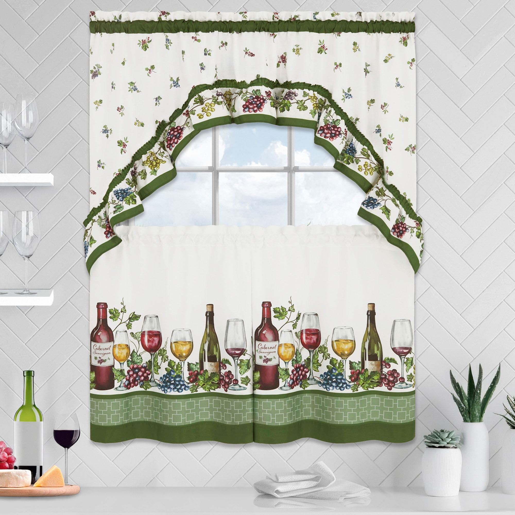 Napa Tier and Swag Valance Set Ivory/Green