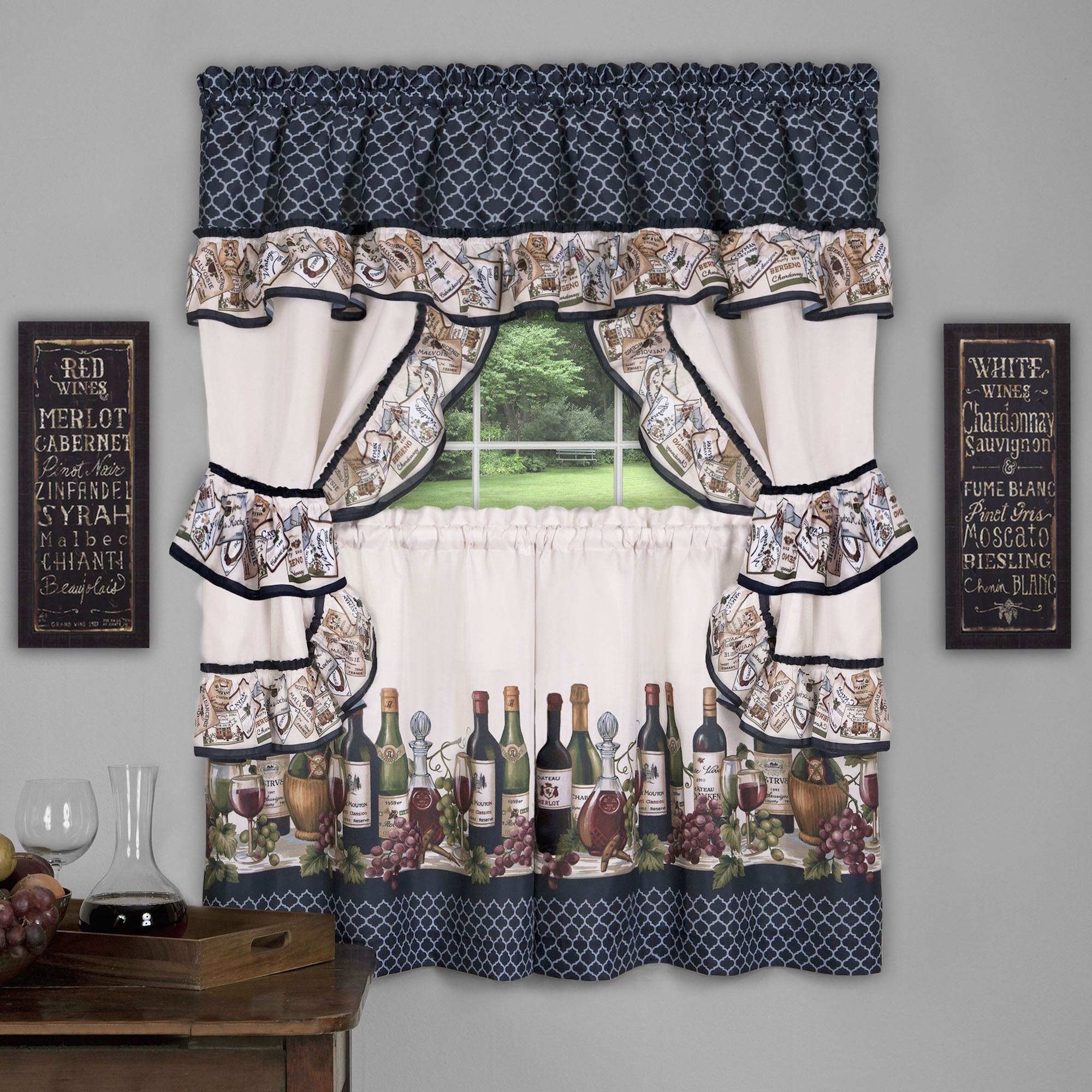 Chateau Cottage Tier and Valance Set Navy