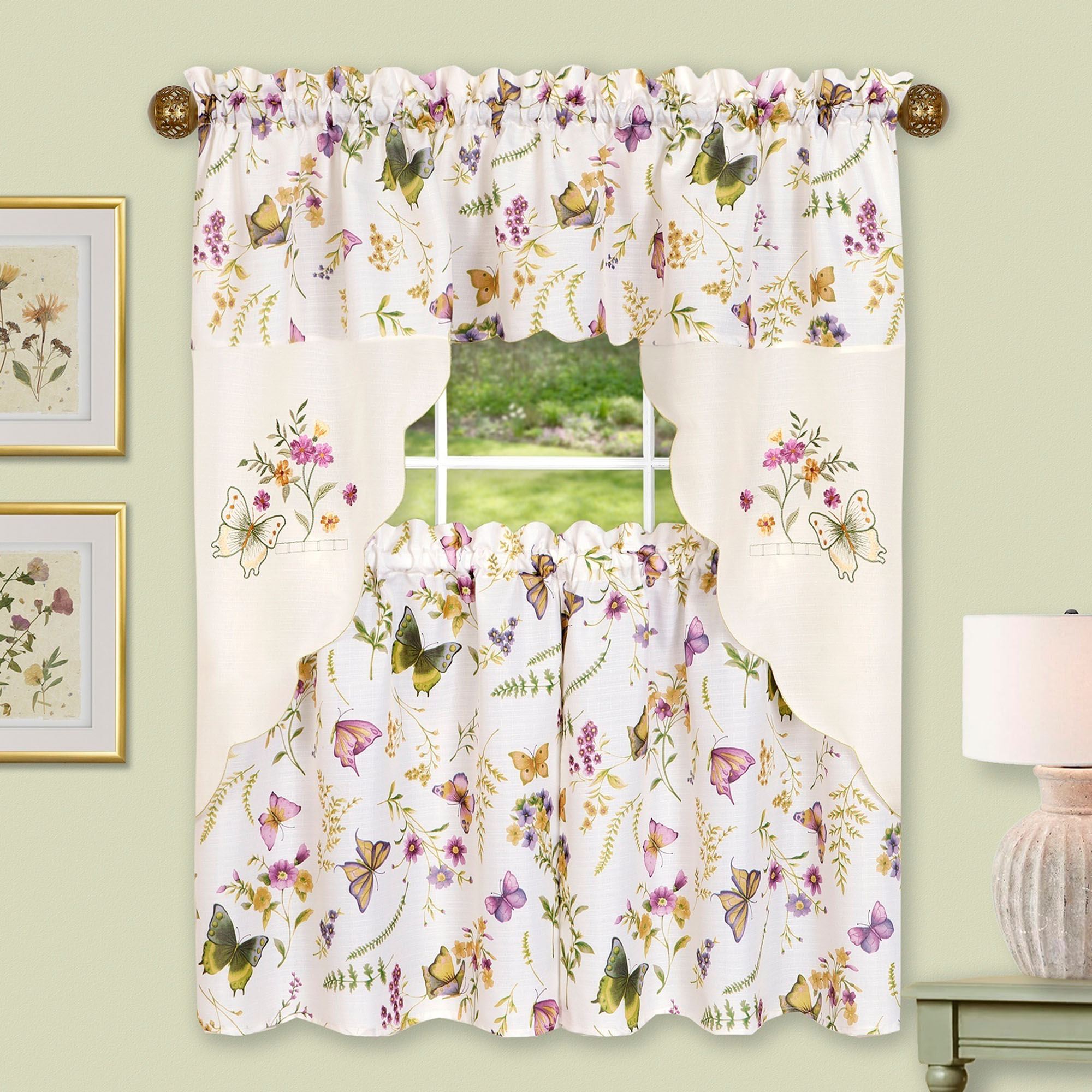 Flutter Butterfly Tier and Swag Valance Set Ivory