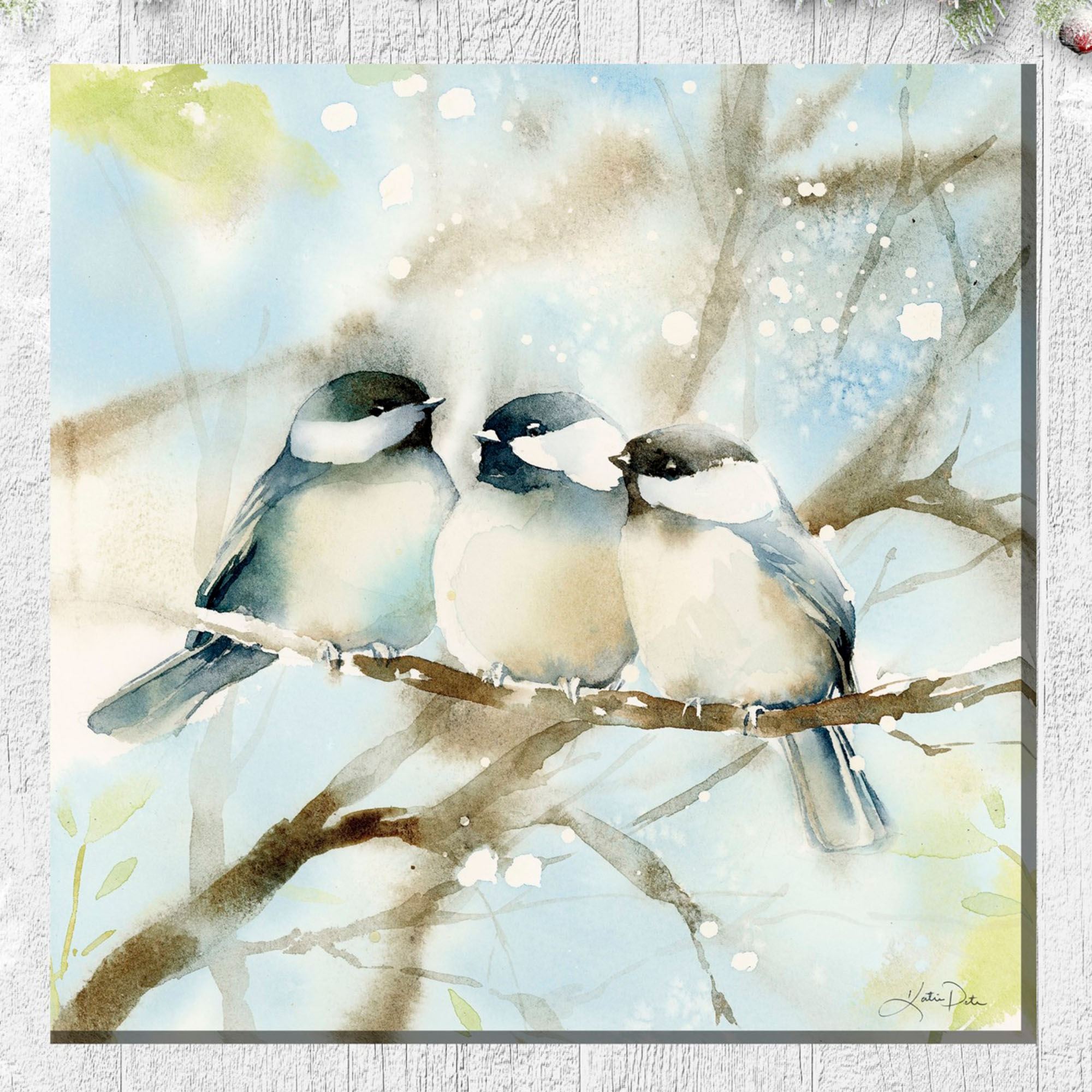 Cozy Chickadees Canvas Wall Art Blue