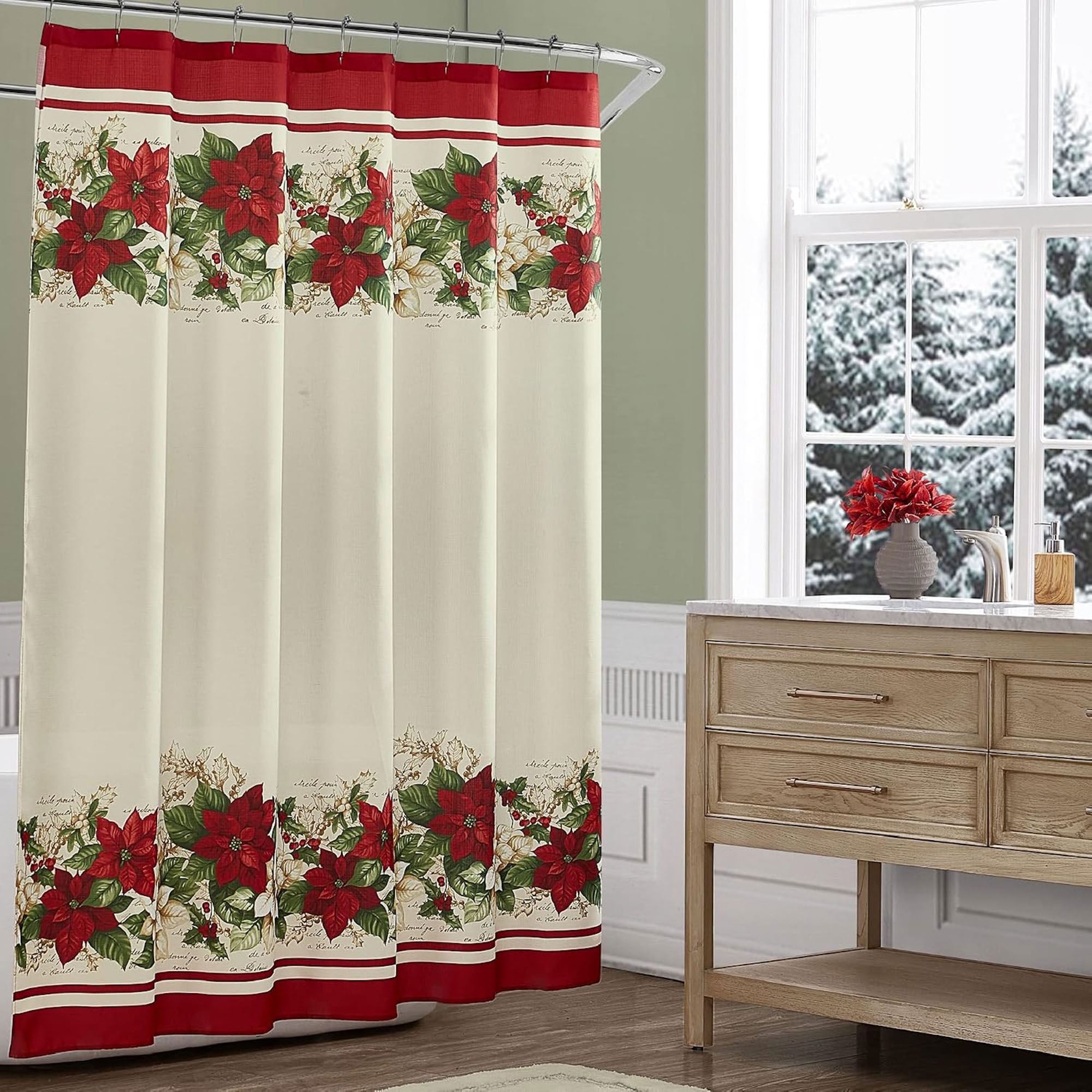 Poinsettia Holiday Shower Curtain Red 70 x 72