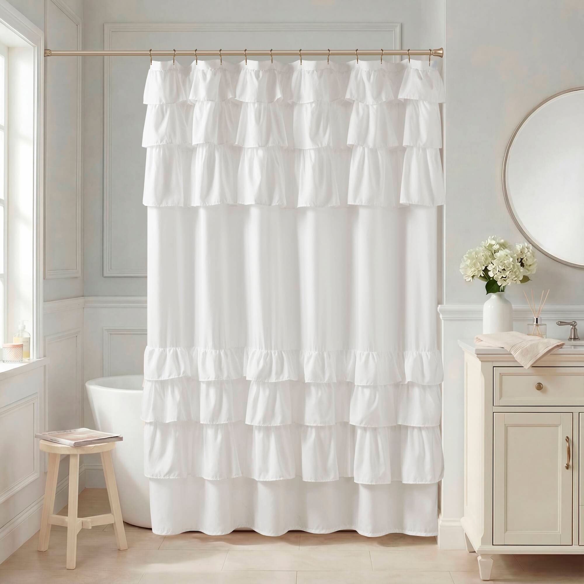 Grace Ruffled Shower Curtain White 72 x 72