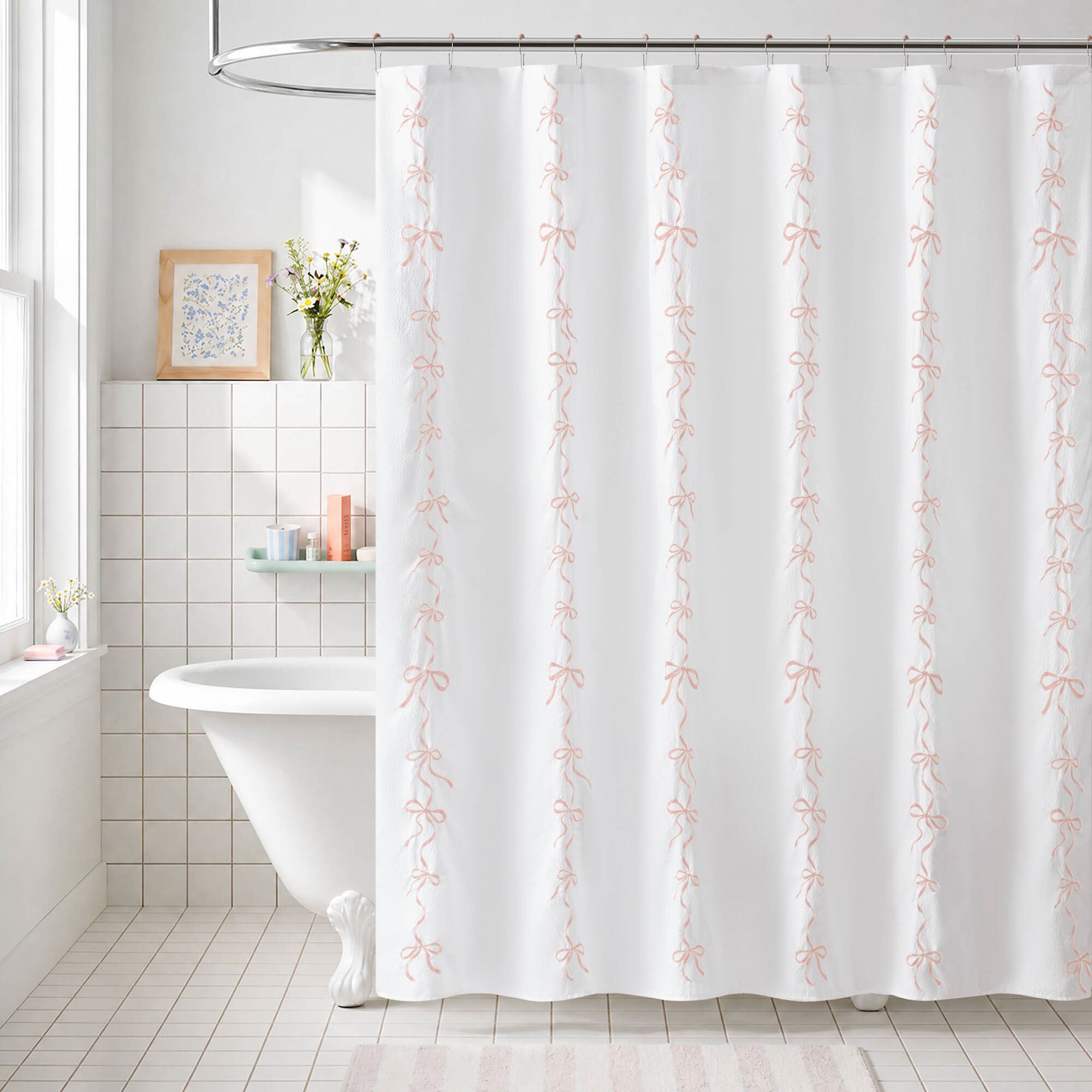 Addison Shower Curtain with Hooks Pink 72 x 72