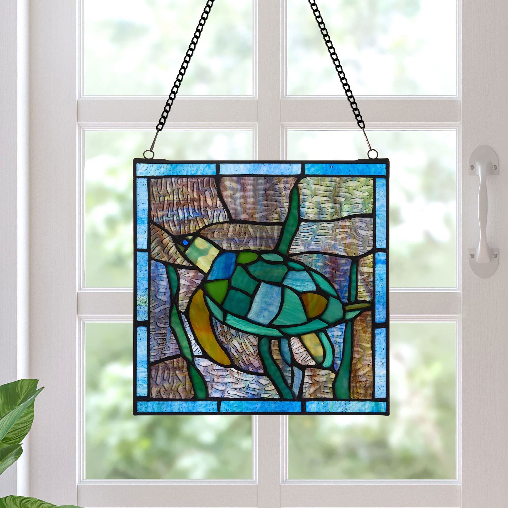 Sea Turtle Stained Glass Window Panel Multi Jewel
