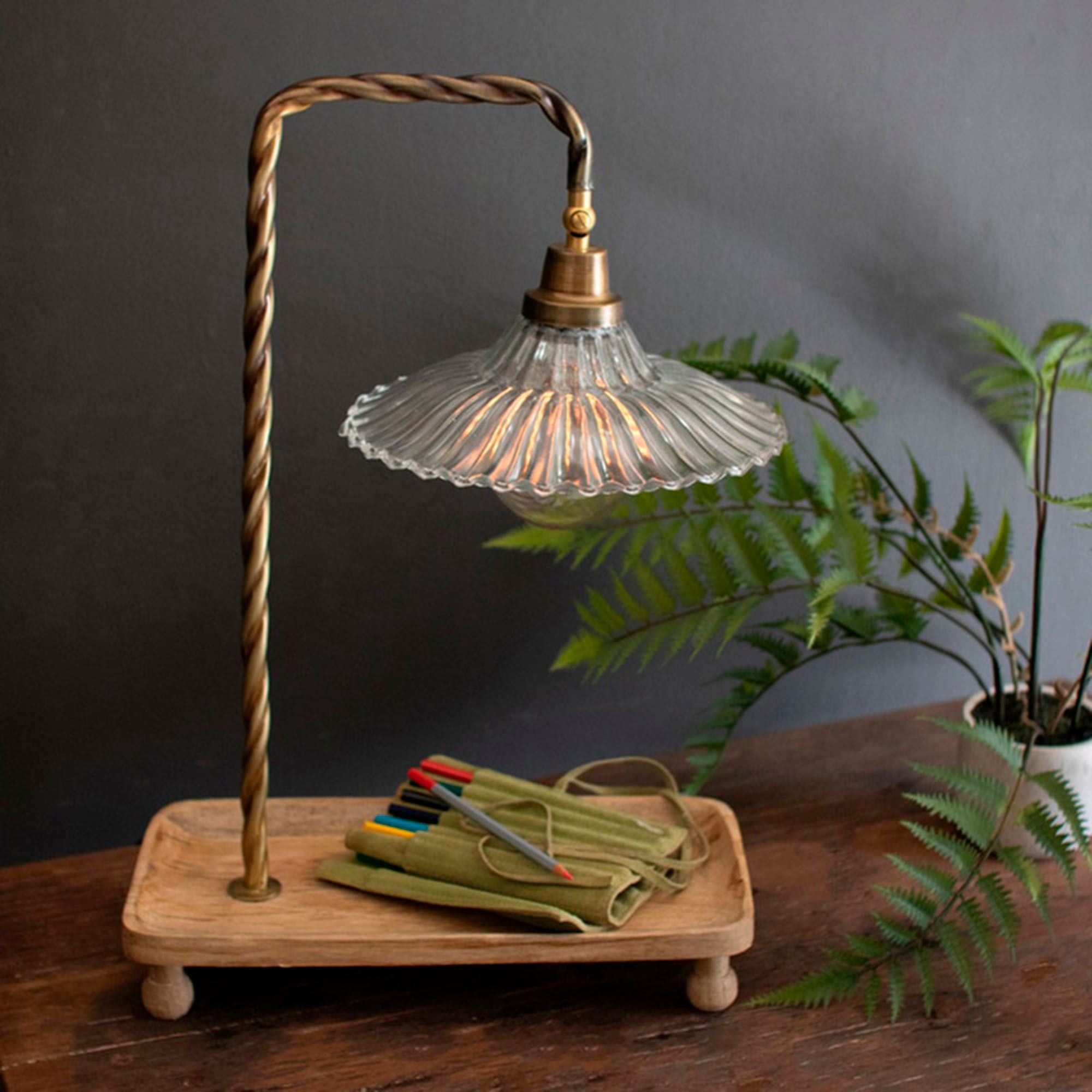 Gooseneck Table Lamp with Tray Antique Brass