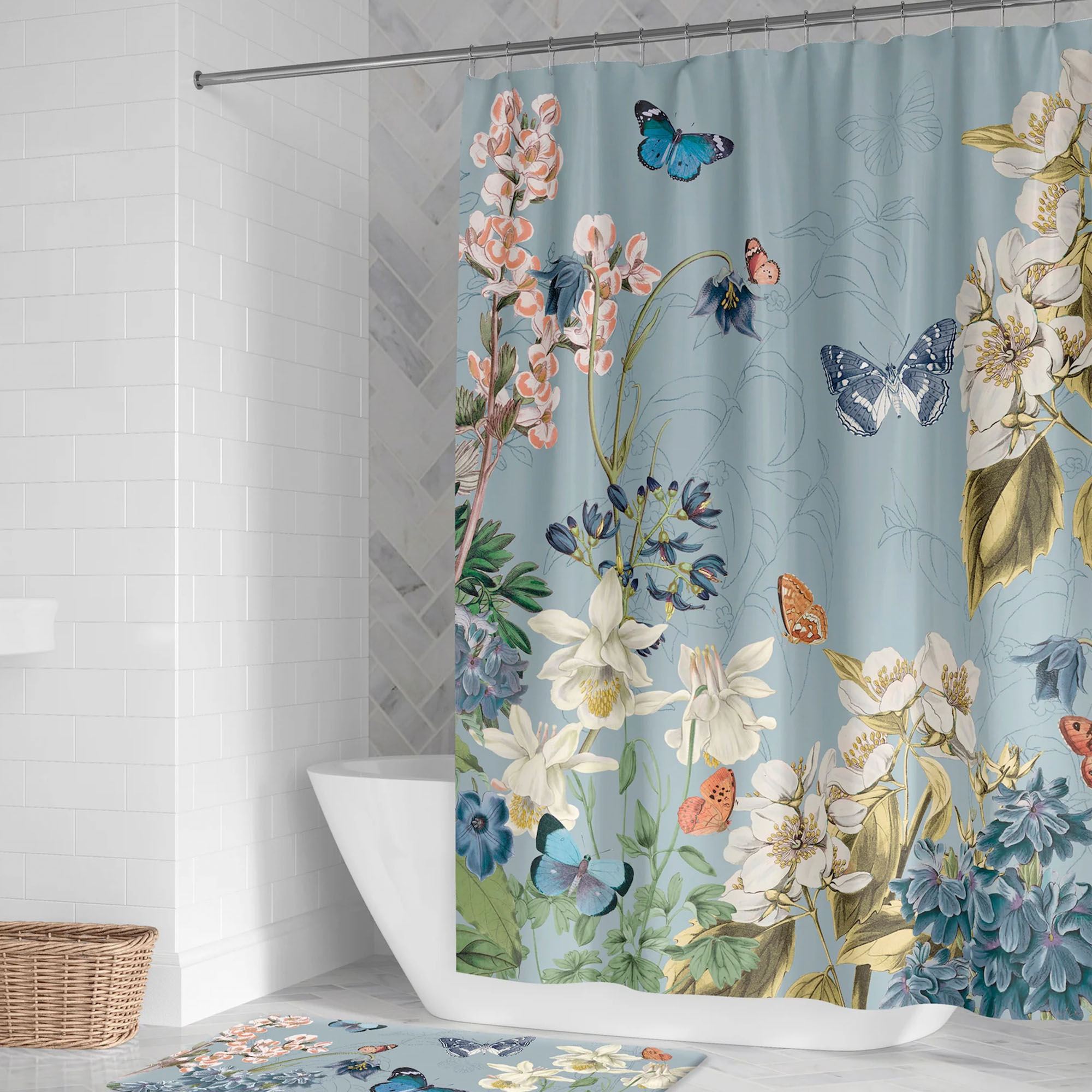 Flutter and Bloom Shower Curtain Blue 71 x 74