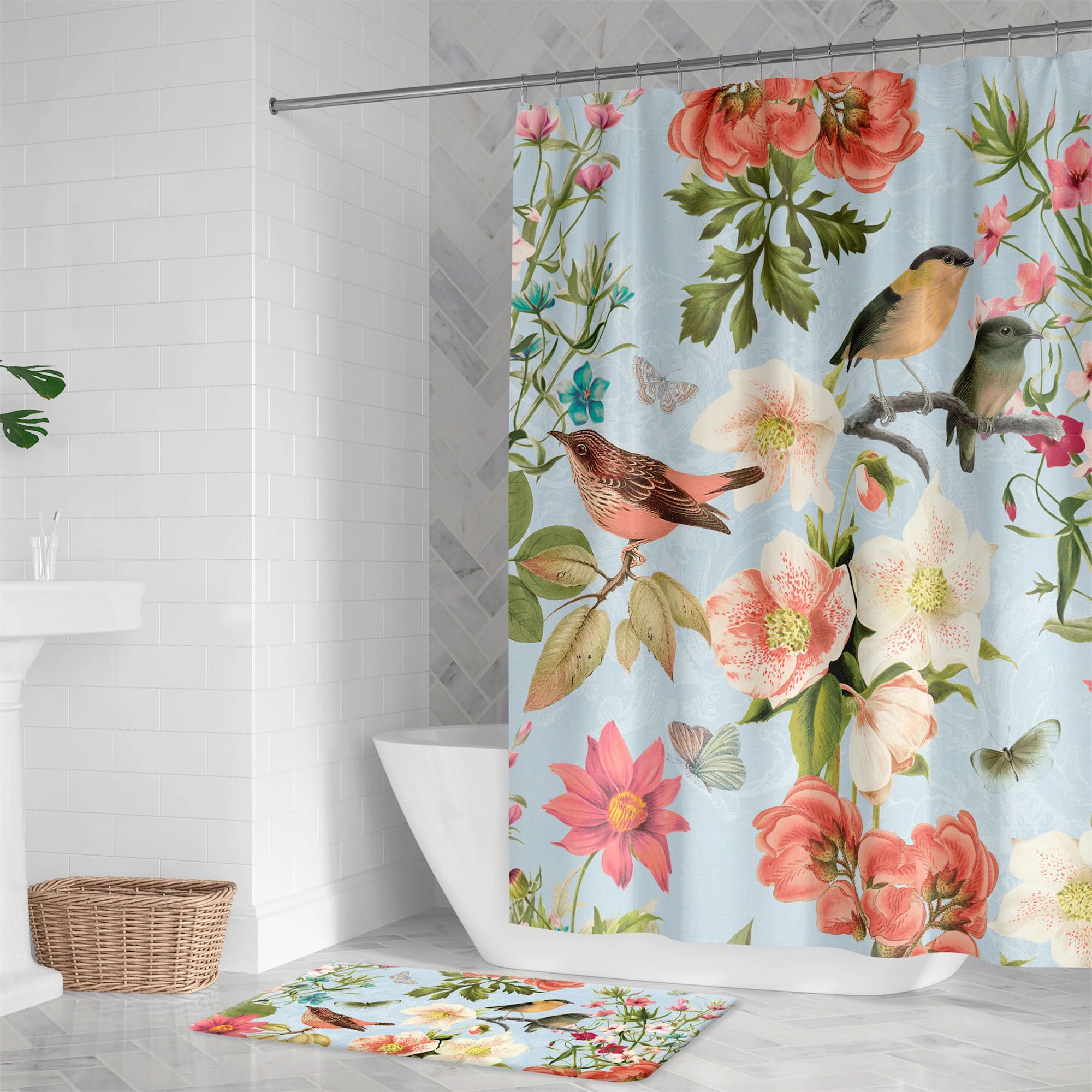 Bird Song Shower Curtain Multi Bright 71 x 74