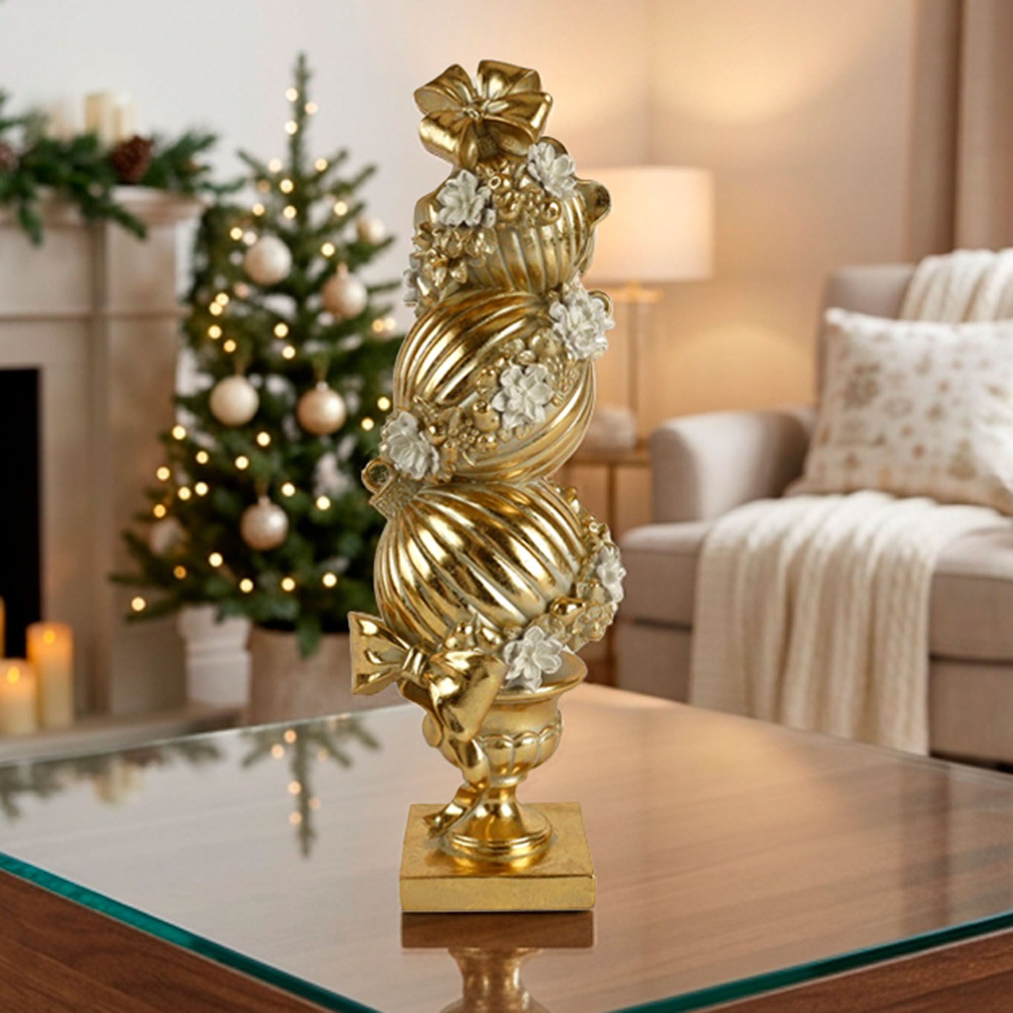 Holiday Splendor Topiary Decorative Accent Gold