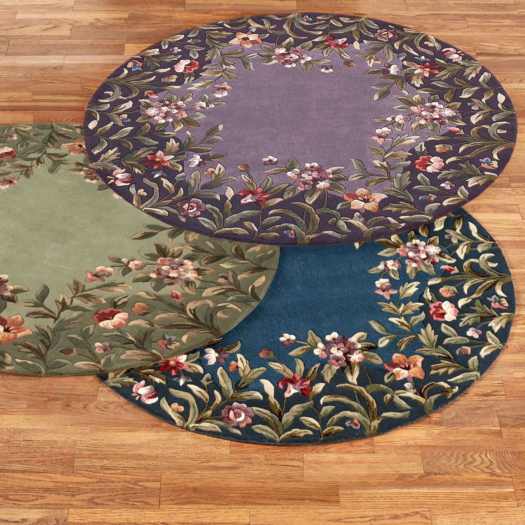 Round Rug Send Felisha Floral Border Wool Round Rugs