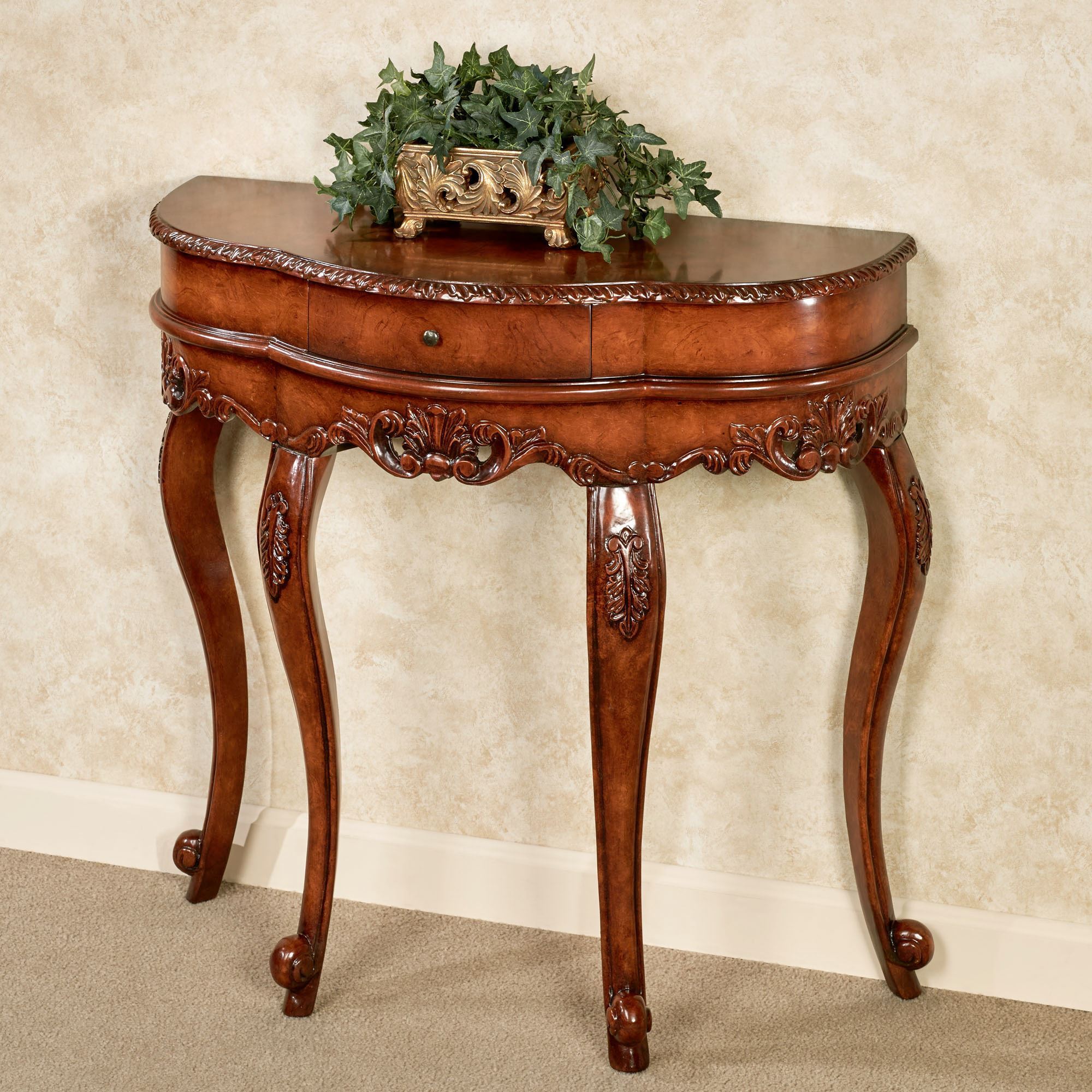 Delegato Faux Burl Natural Cherry Console Table