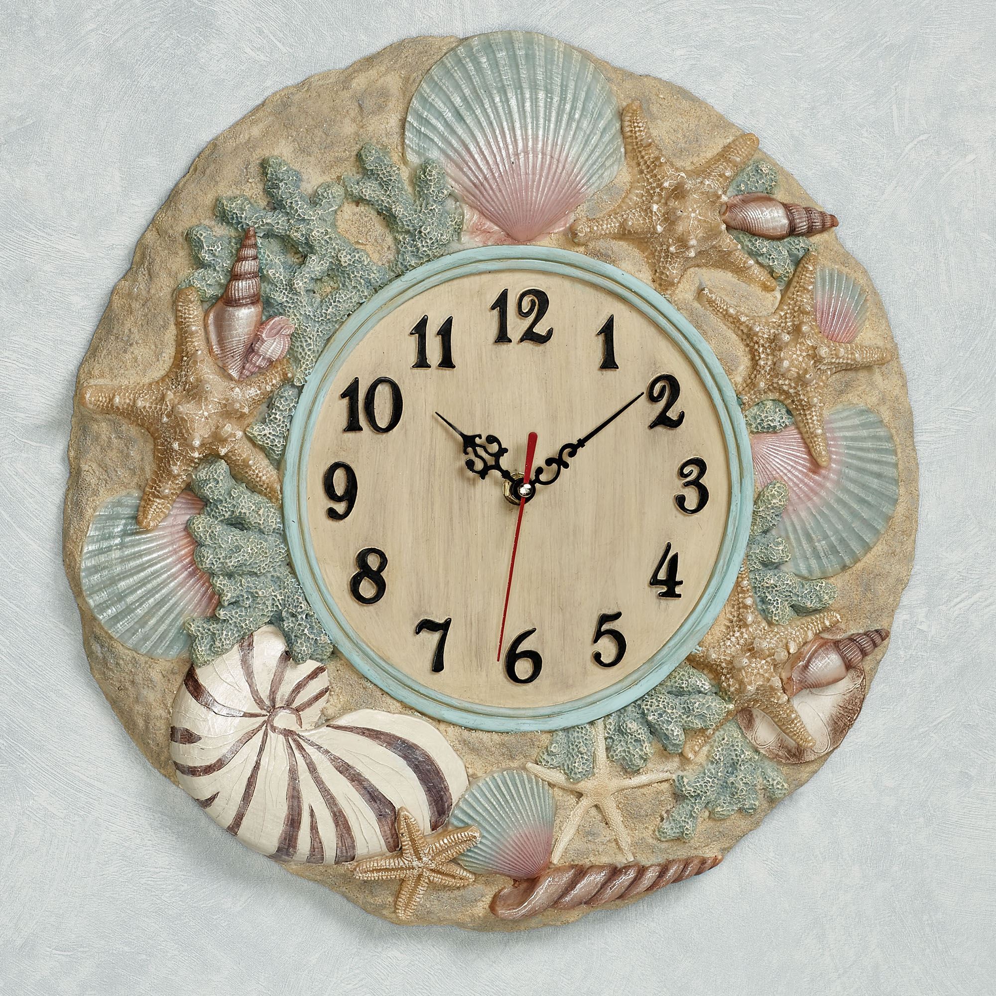 At The Beach Natural Hued Seashell Wall Clock At The Beach Natural Hued Seashell Wall Clock
