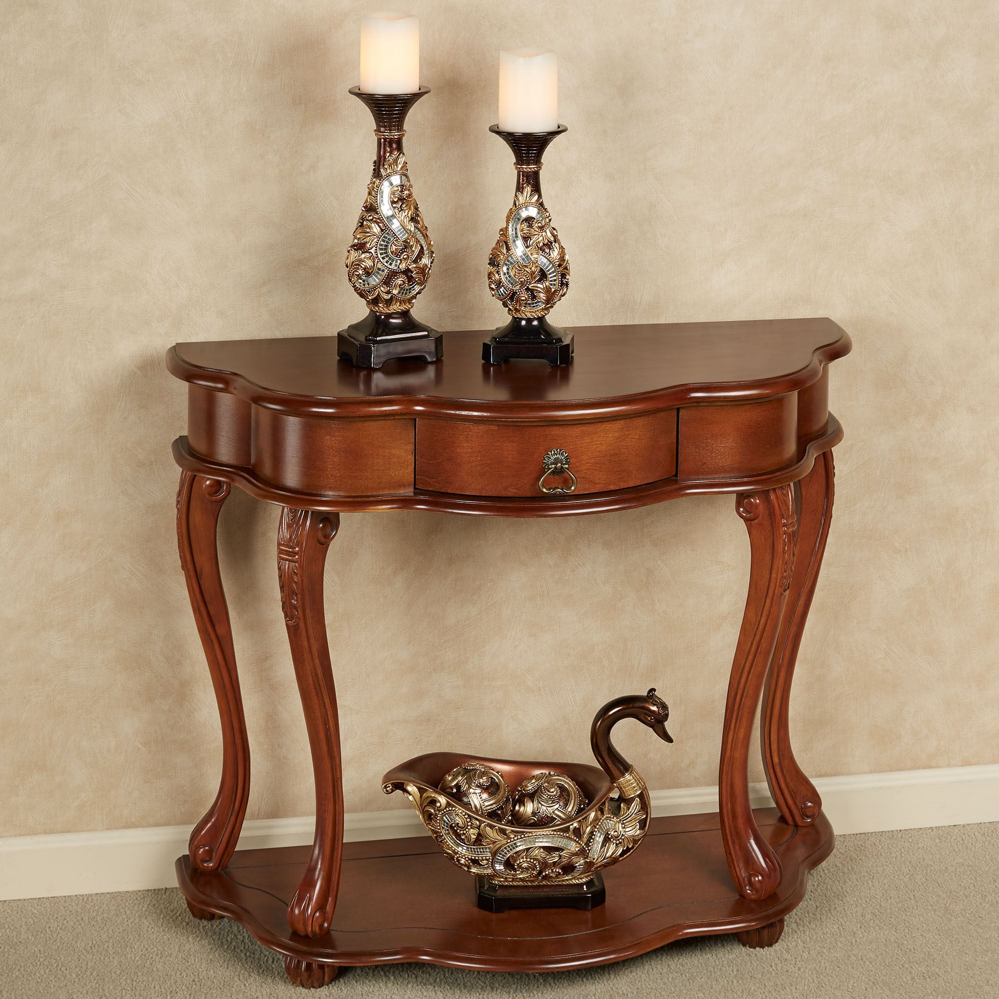 High Class Table Design Eudora Natural Cherry Finished Wooden Console Table