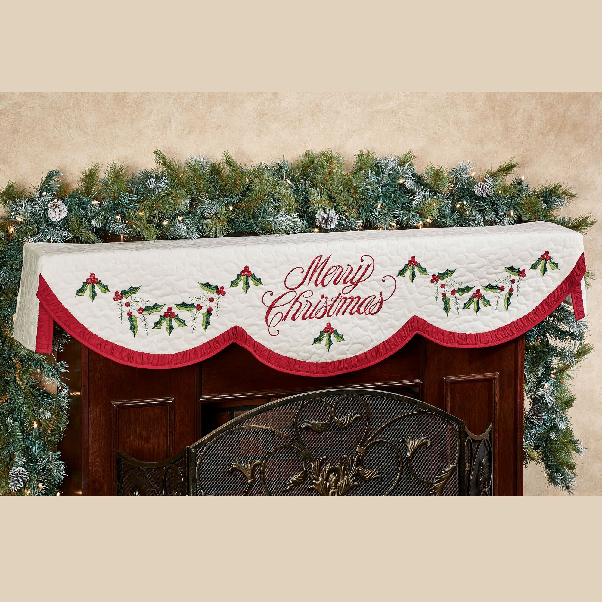 Holly Wreath Merry Christmas Mantel Scarf - Main Image