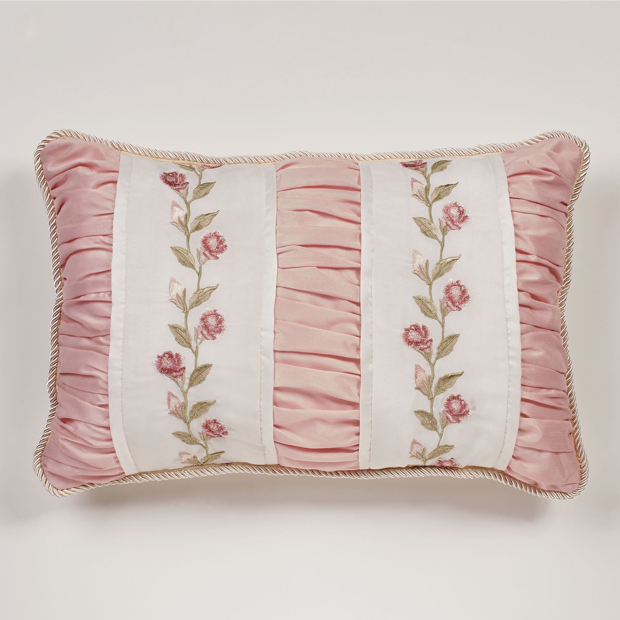 Blush Rose Shirred Embroidered Pillow Rectangle Touch of Class