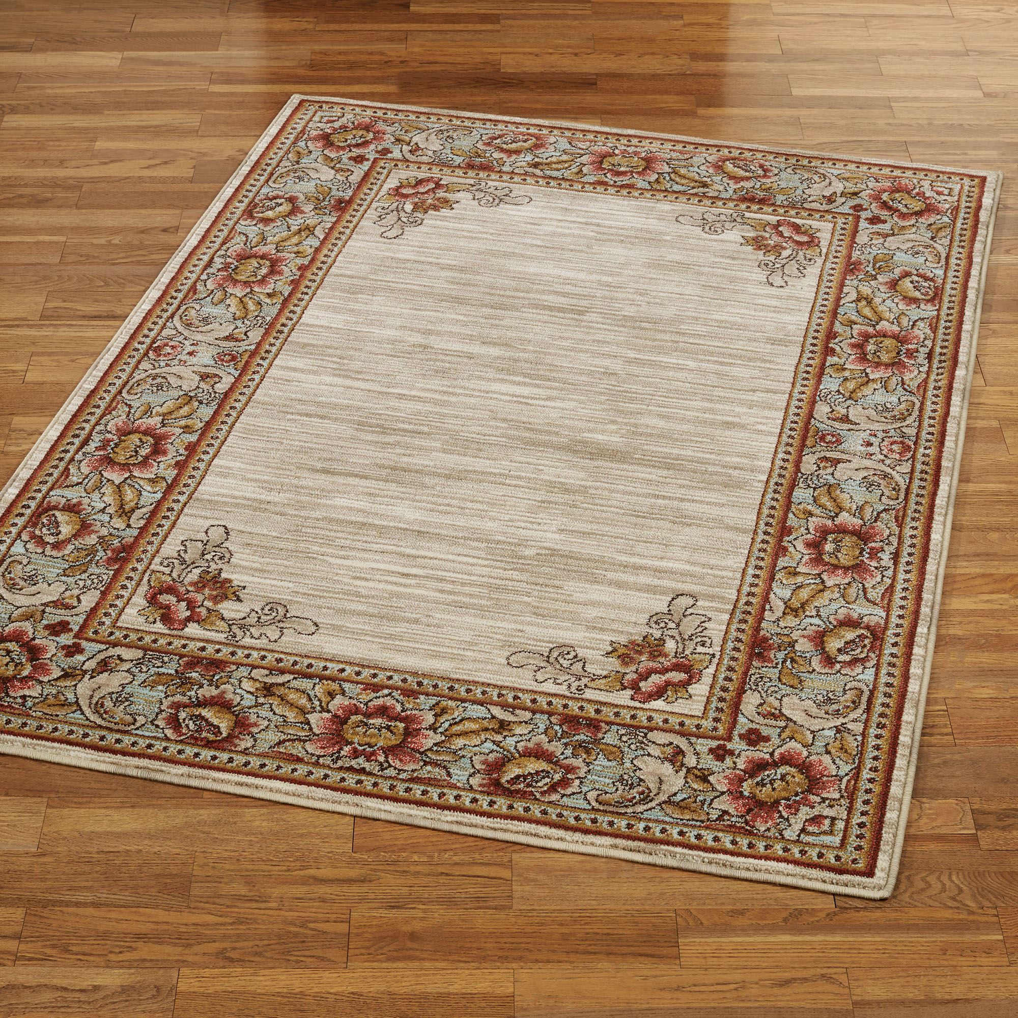 Cecily Border Light Almond Traditional Jacobean Floral Area Rugs