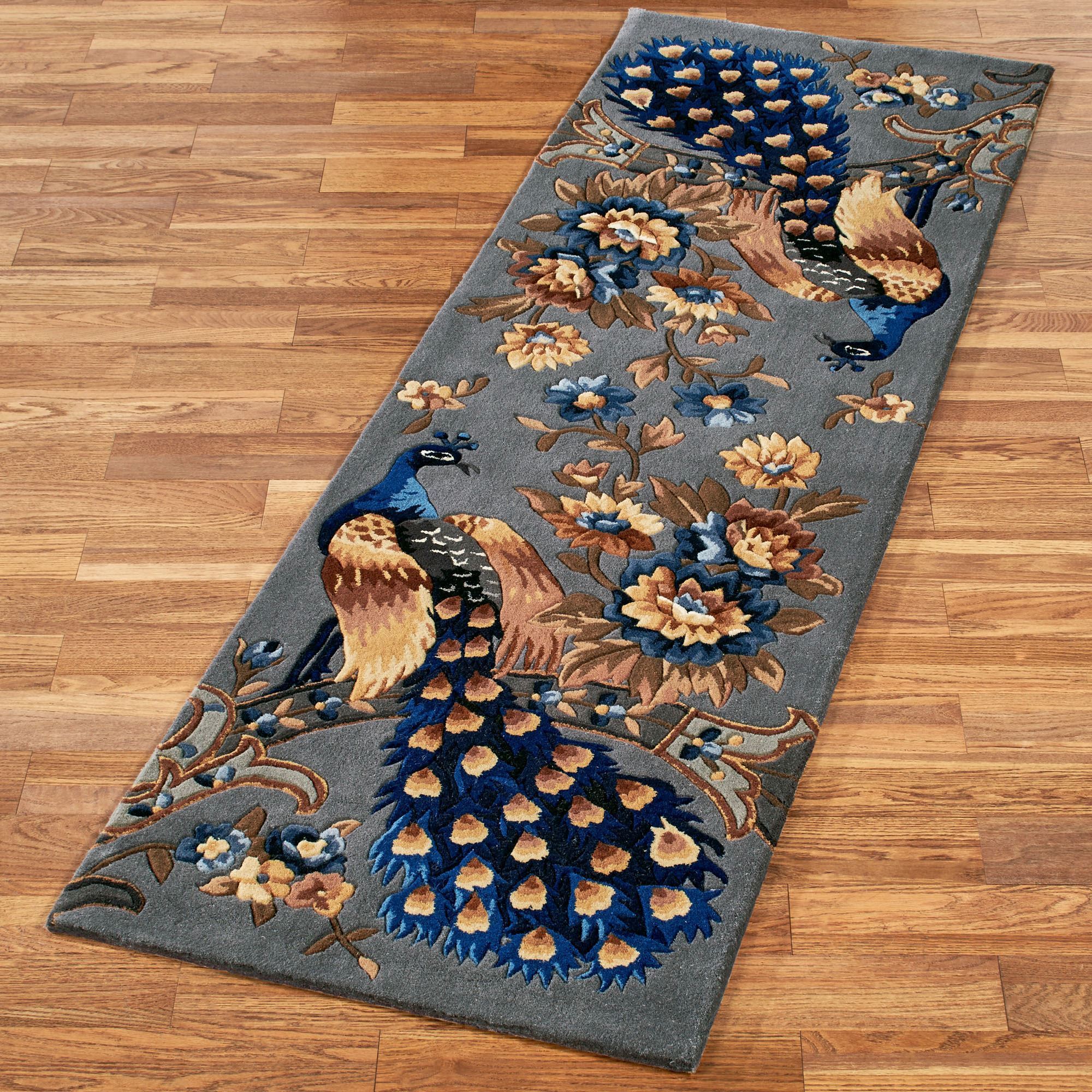 Majestic Peacock Slate Gray Runner Rug
