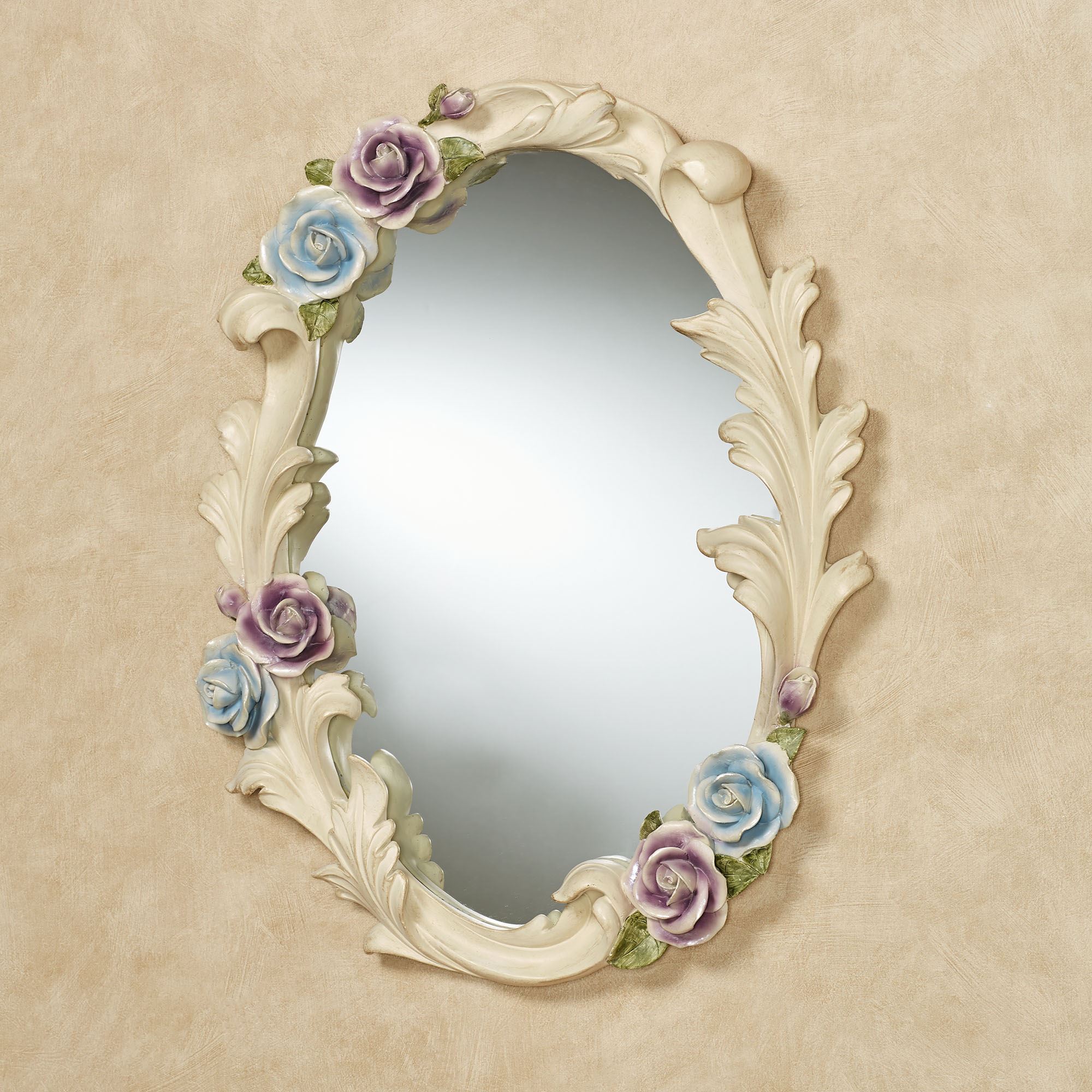 Antique Rose Floral Oval Wall Mirror
