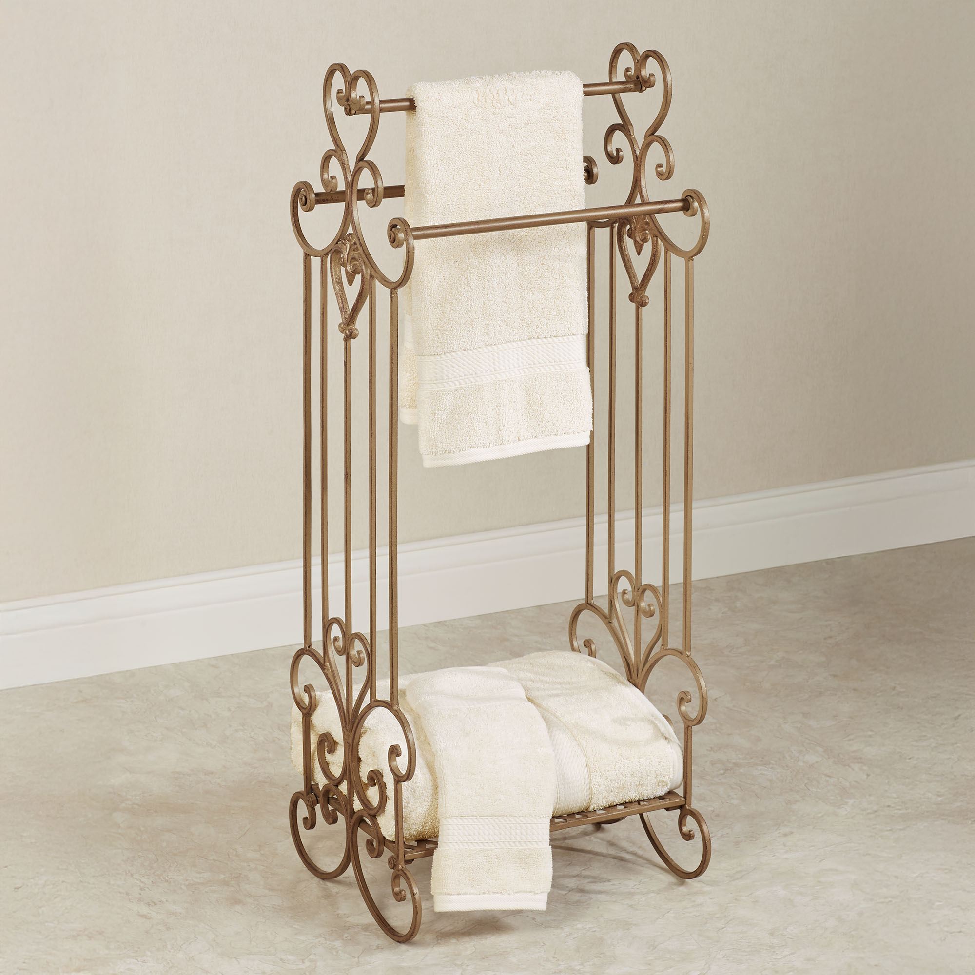 Aldabella Satin Gold Bath Towel Rack Stand Aldabella Satin Gold Bath Towel Rack Stand