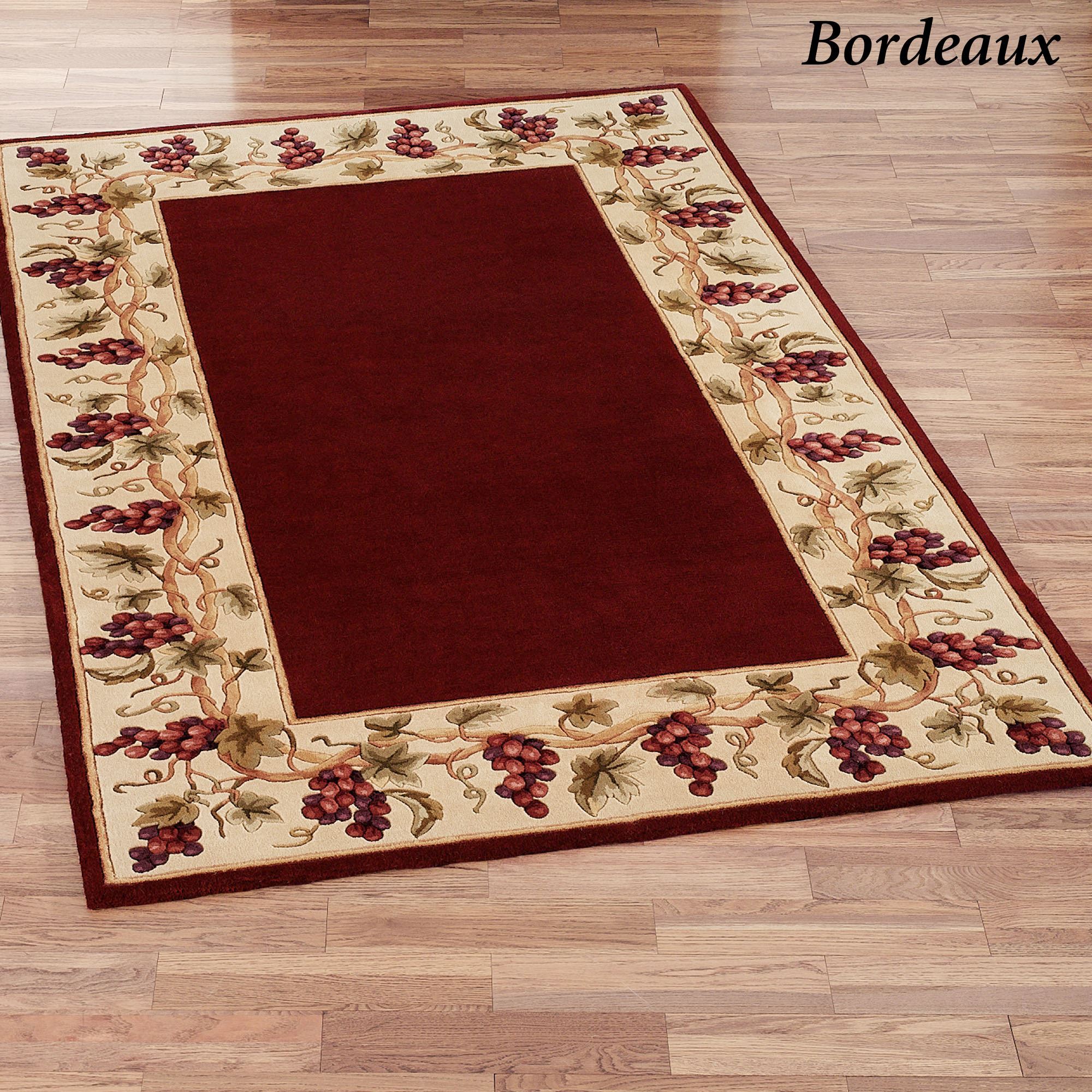 Bordeaux Grape Border Wool Round Rug