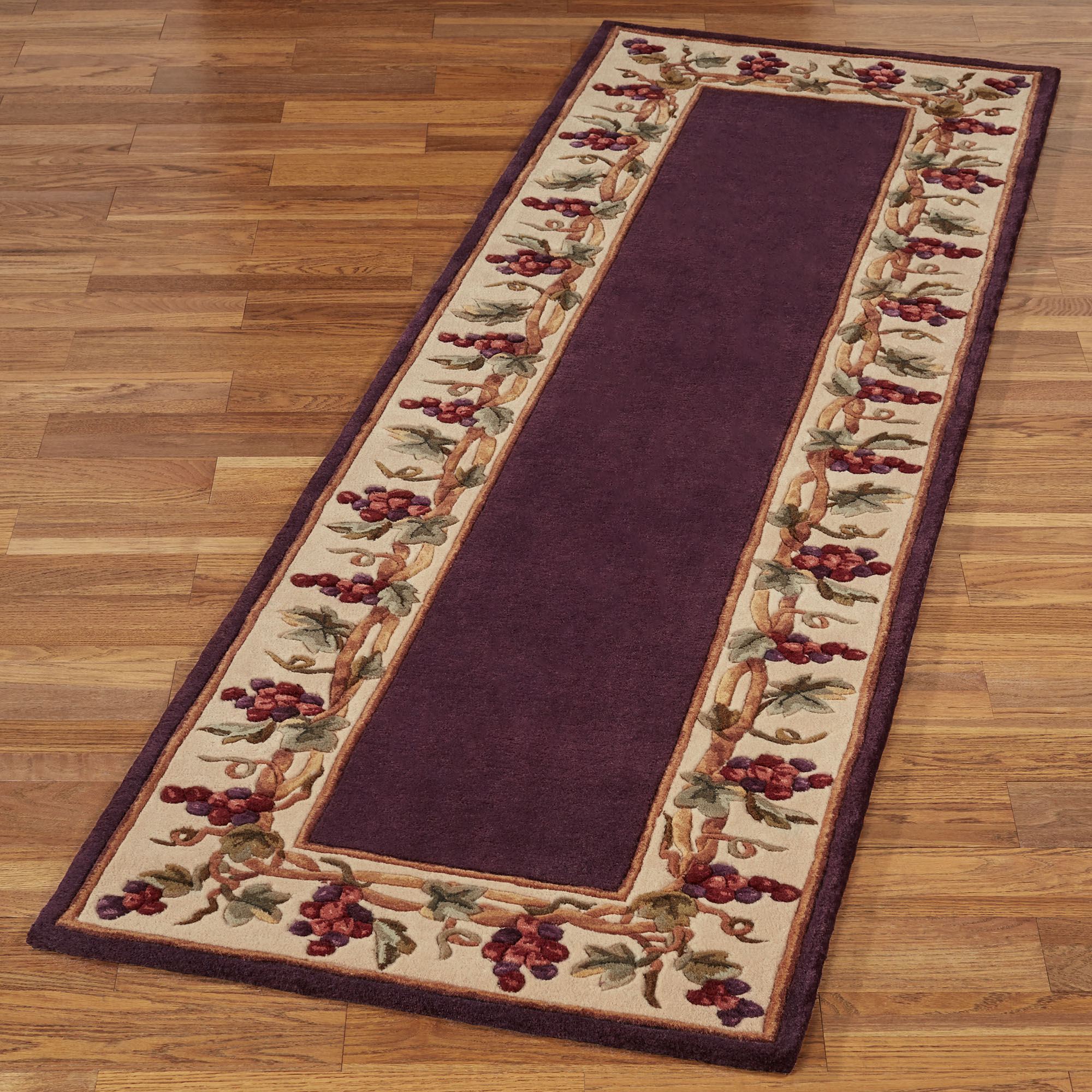 Bordeaux Grape Border Wool Rug Runner