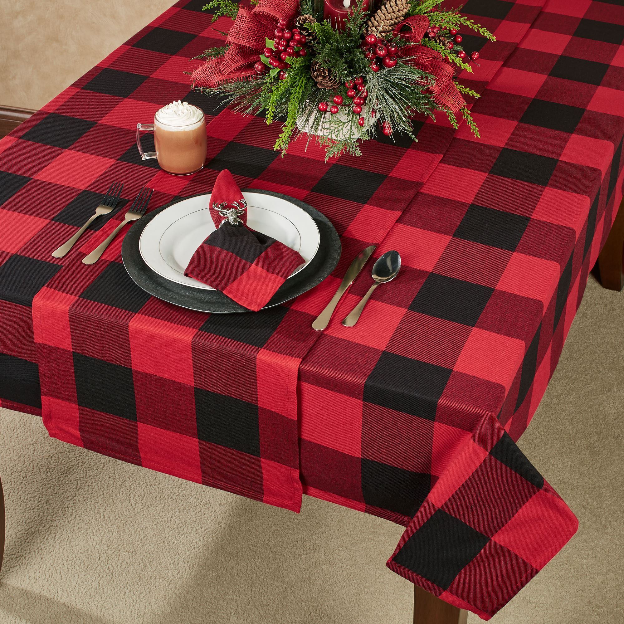 Rustic Buffalo Plaid Red and Black Table Linens
