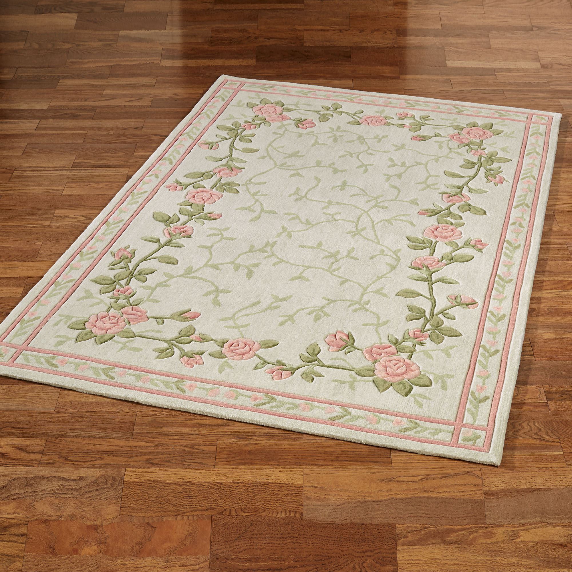 Blush Bloom Roses Floral Area Rugs