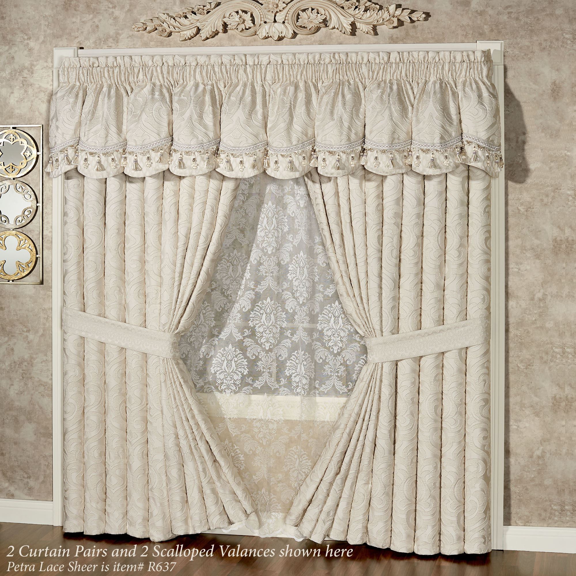 Seraphina Ivory Damask Scalloped Valance Window Treatment Seraphina Ivory Damask Scalloped Valance Window Treatment