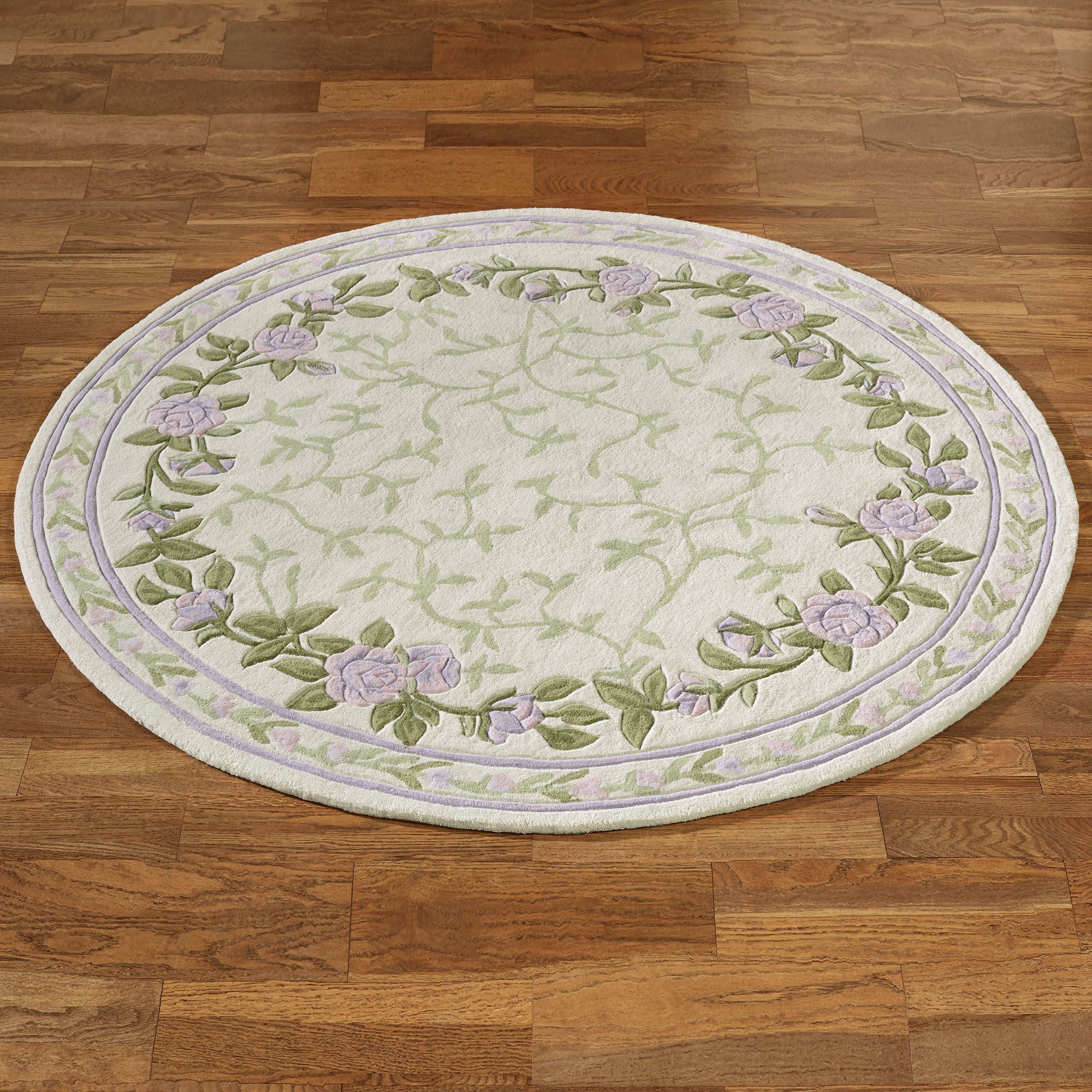 Lavender Bloom Roses Floral Round Rug