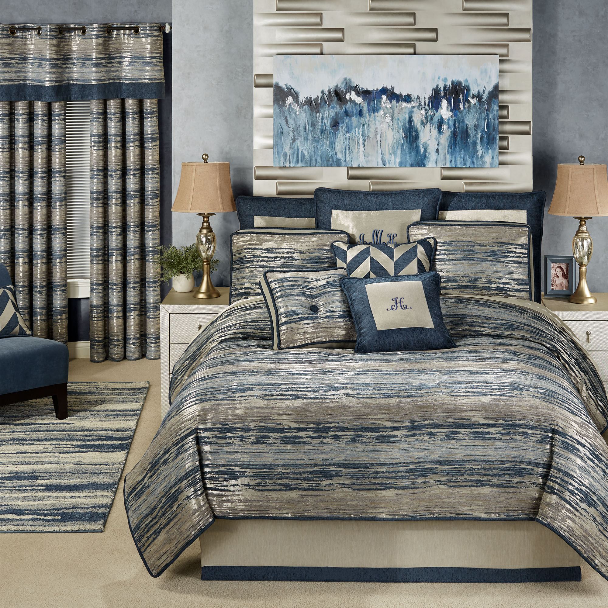 Spellbound Metallic Abstract Queen Comforter Set Luxury Bedding