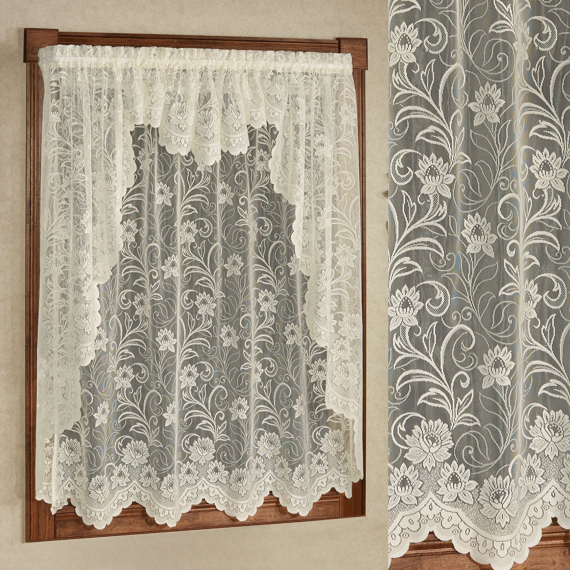 Heritage Lace Floret Swag Pair - White, 68 Inch Wide X 32 Inch Drop, Machine Washable Lace