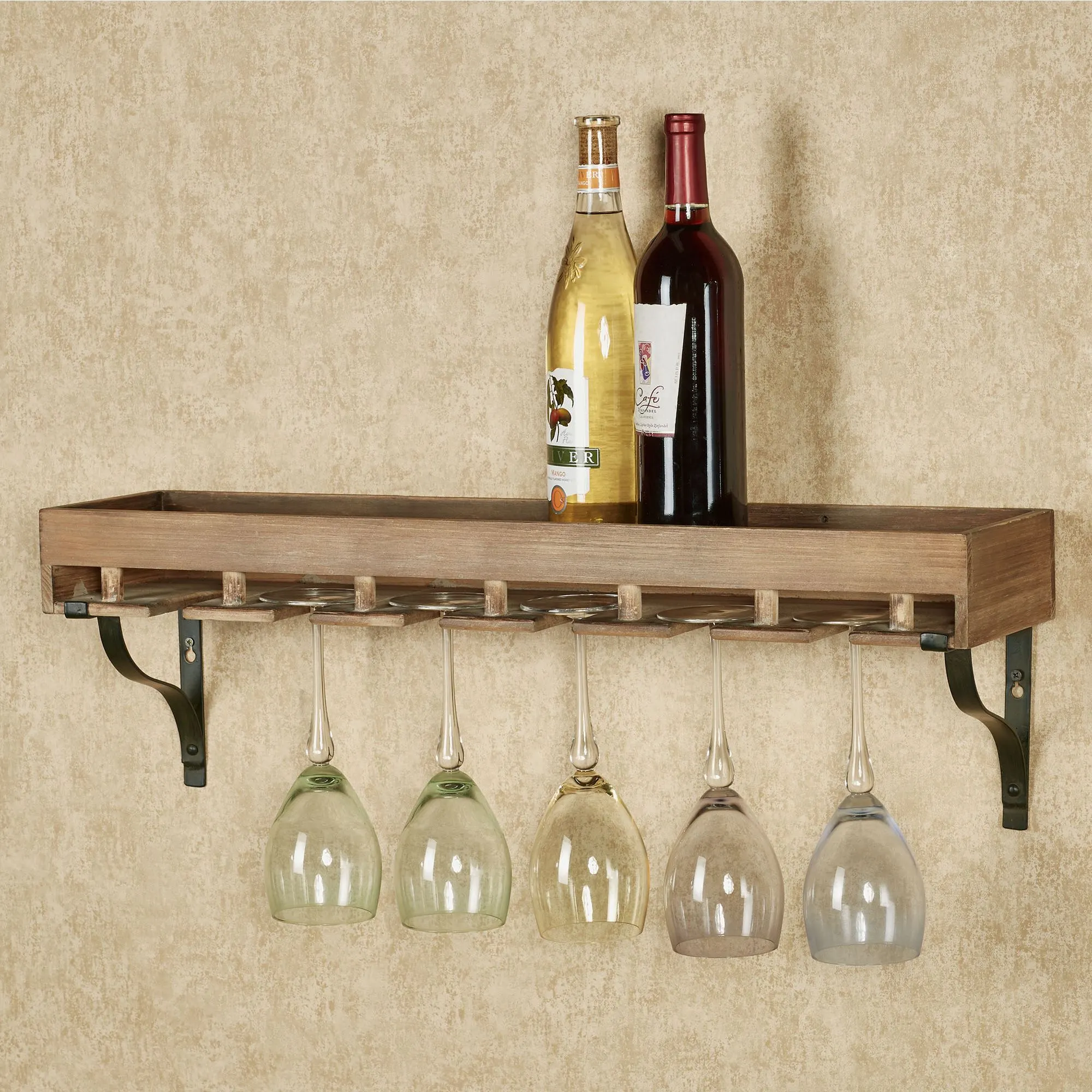 Elegant Wooden Wine Storage Wall Shelf with Glassware Rack
