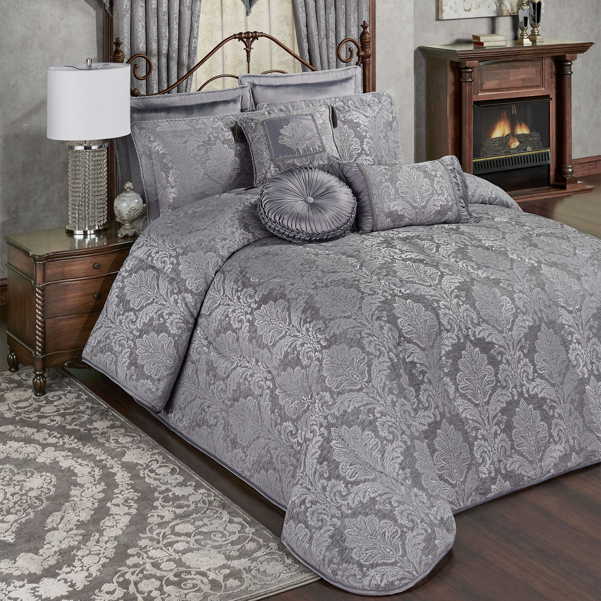 camelot warm gray damask quilted oversized bedspread bedding