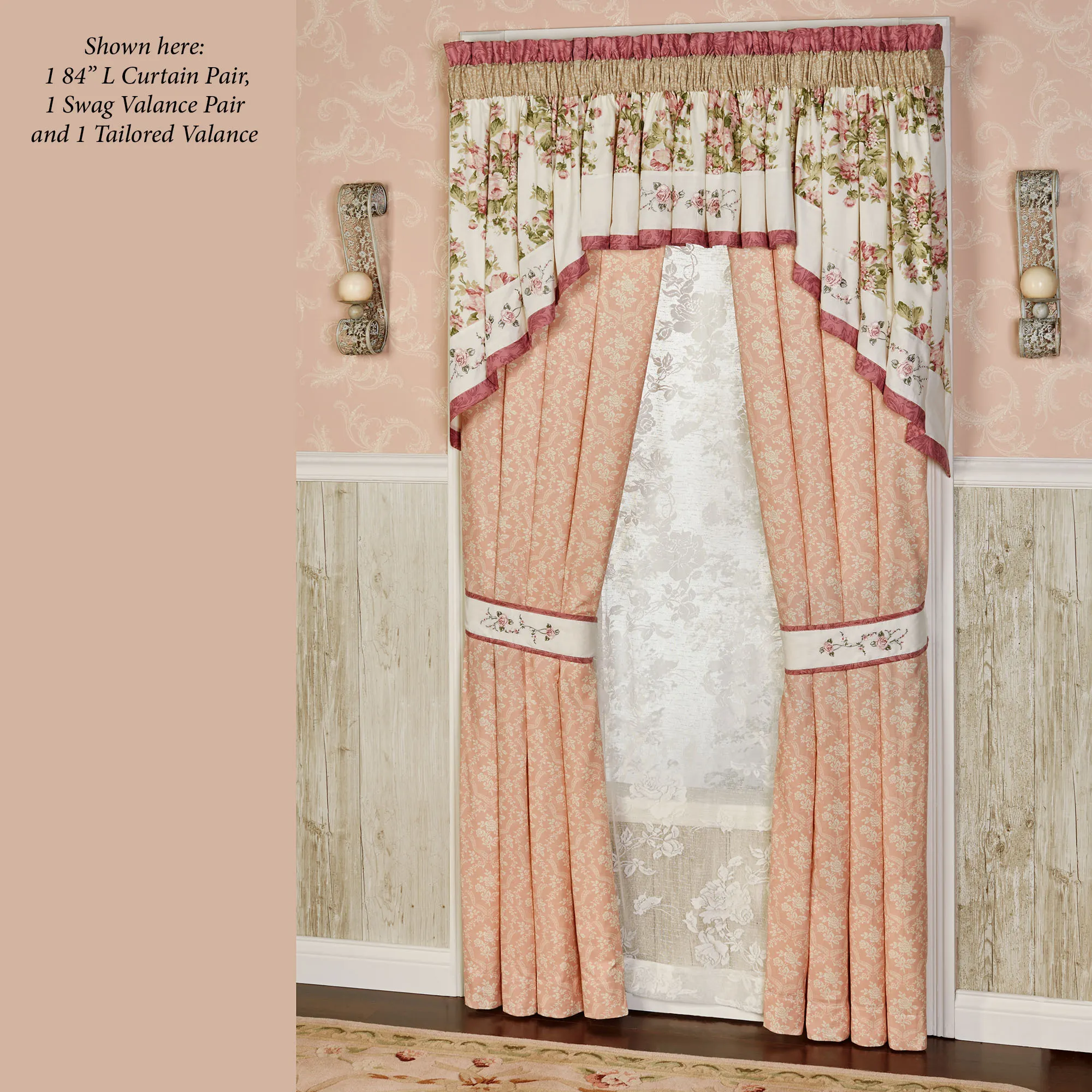 Luxury Home Textile Angelina Gold Jacquard Rose Window Curtain Panel - Rod Pocket