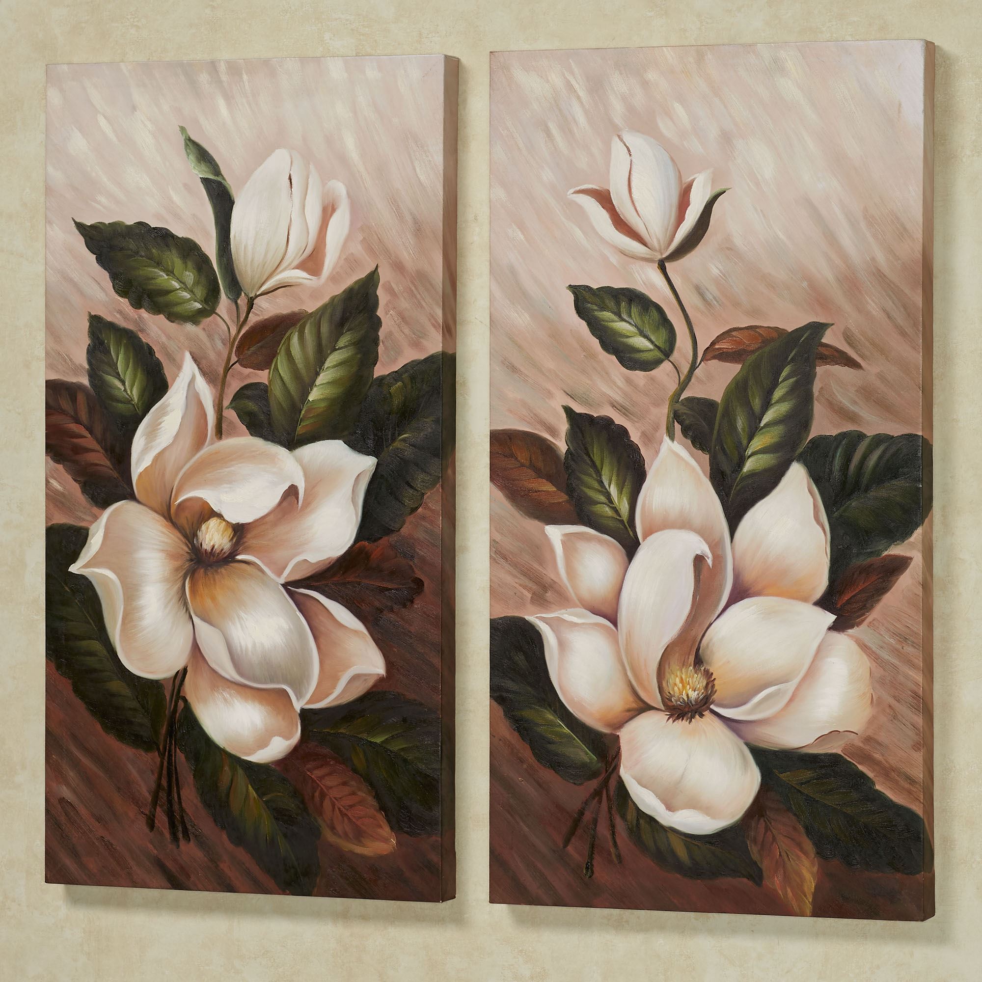 Annas Magnolias Floral Handpainted Canvas Wall Art Set