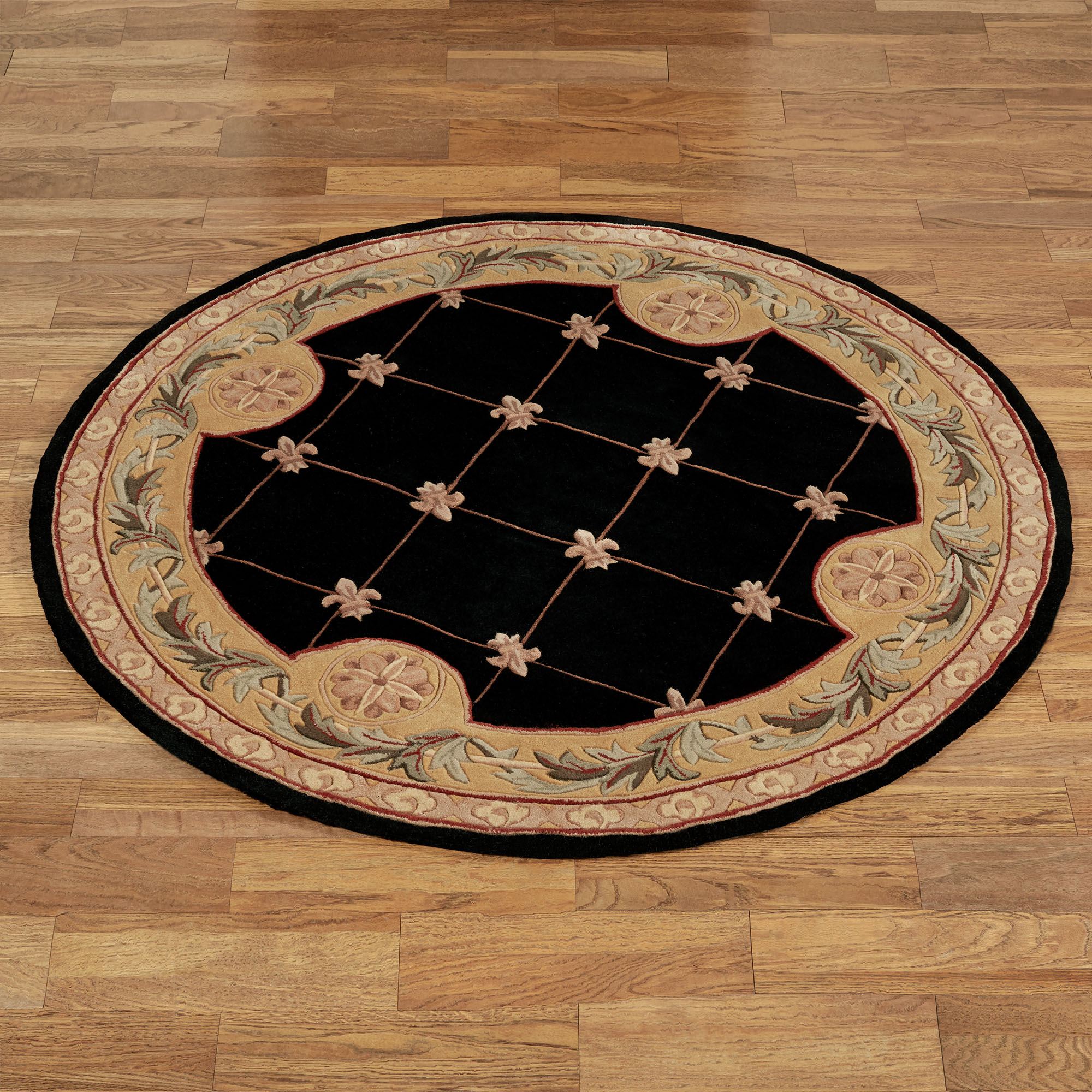 Calanthe Border Fleur de Lis Black Wool Area Rugs