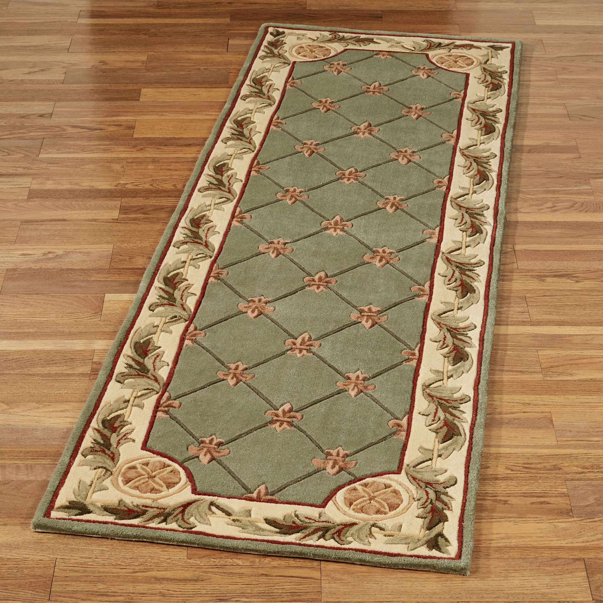 Calanthe Border Fleur de Lis Sage Wool Rug Runner