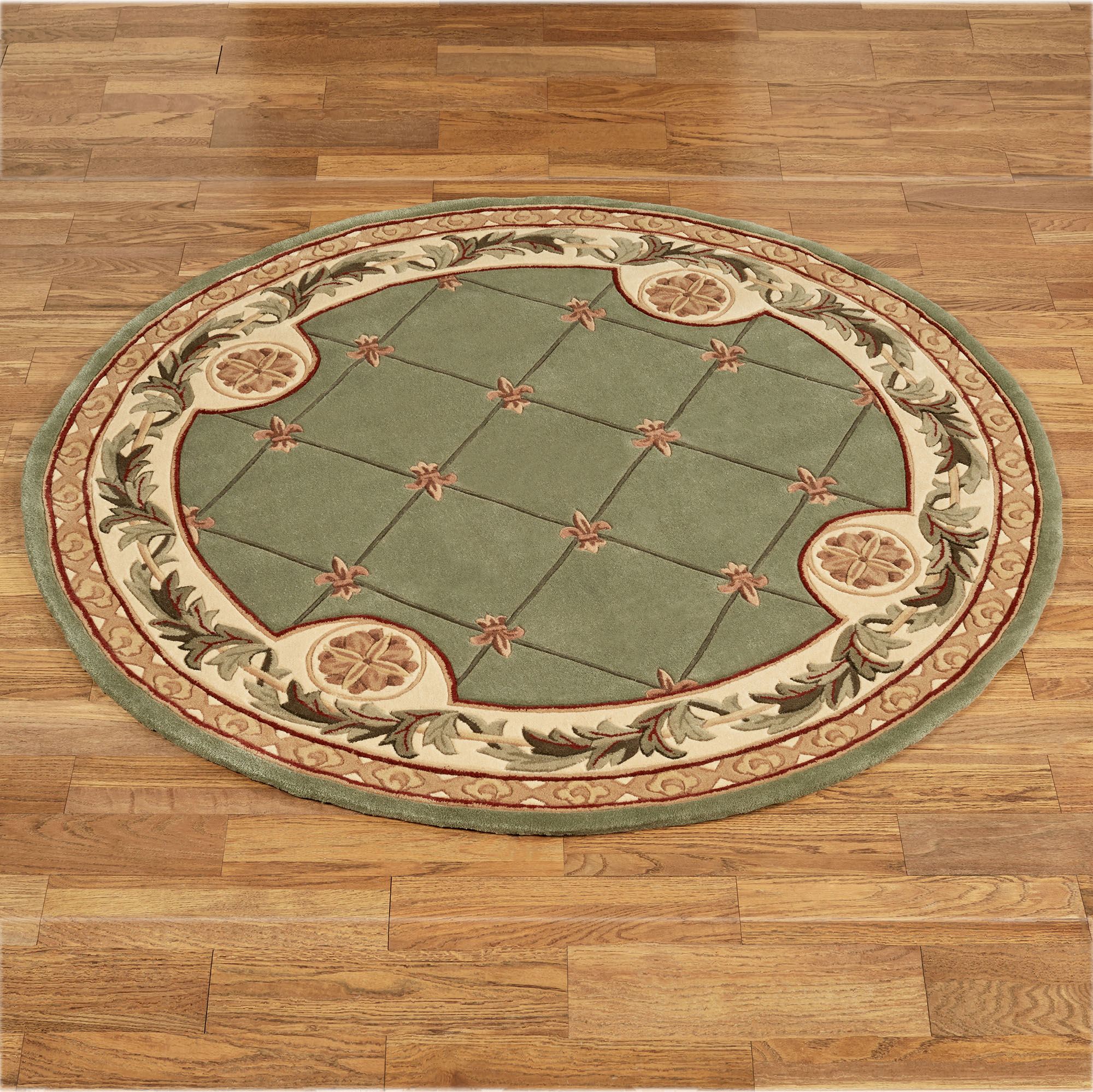 Calanthe Border Fleur de Lis Sage Wool Area Rugs